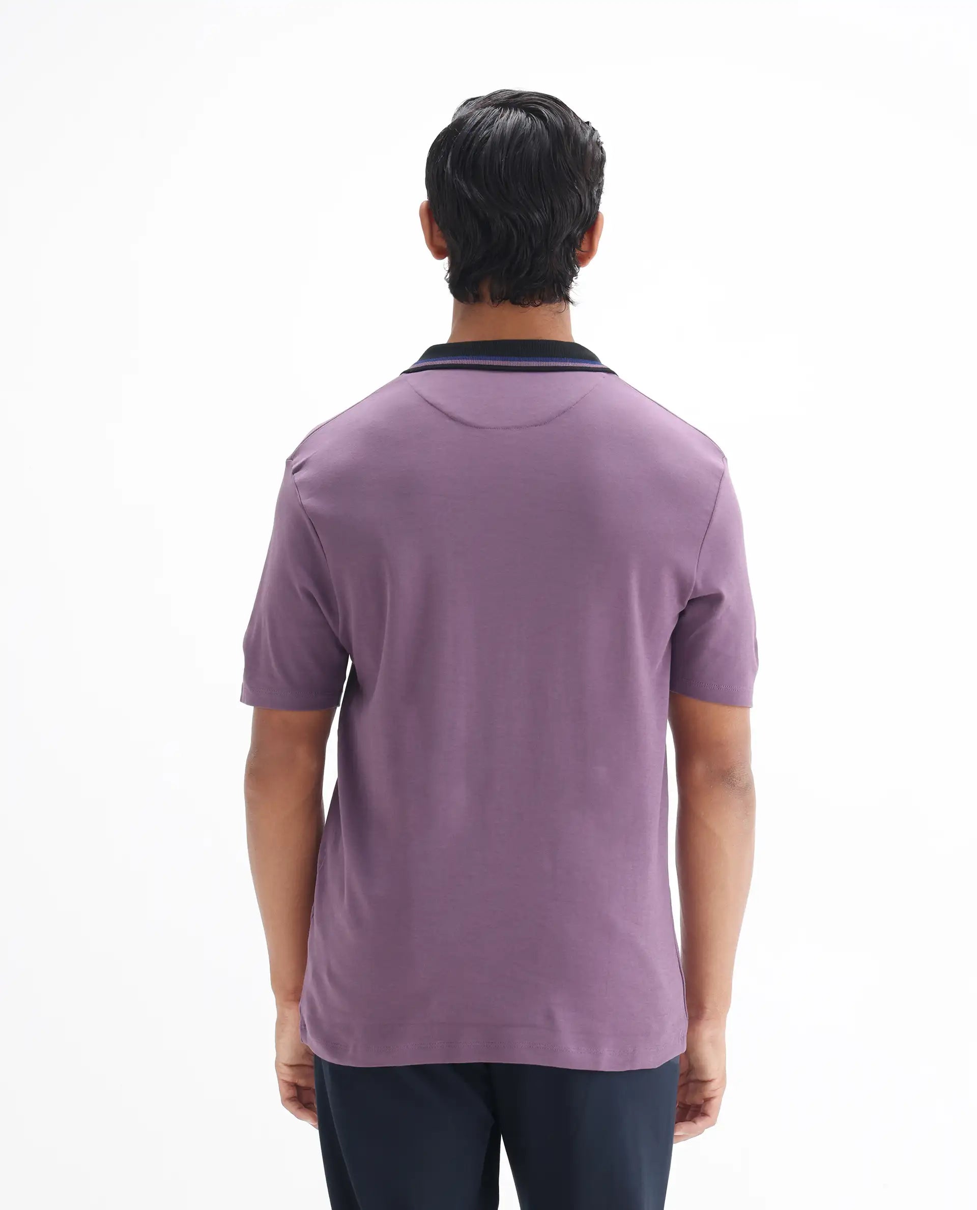 Rare Rabbit Men's Territ Dusky Purple Cotton Plain Regular Fit Half Sleeve Polo