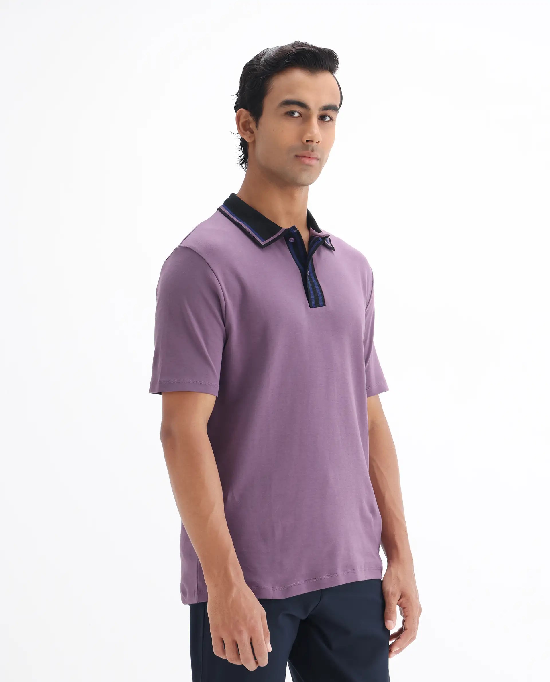 Rare Rabbit Men's Territ Dusky Purple Cotton Plain Regular Fit Half Sleeve Polo