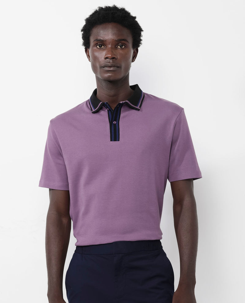 Rare Rabbit Men's Territ Dusky Purple Short Sleeve Collared Neck Regular Fit Plain Polo T-Shirt