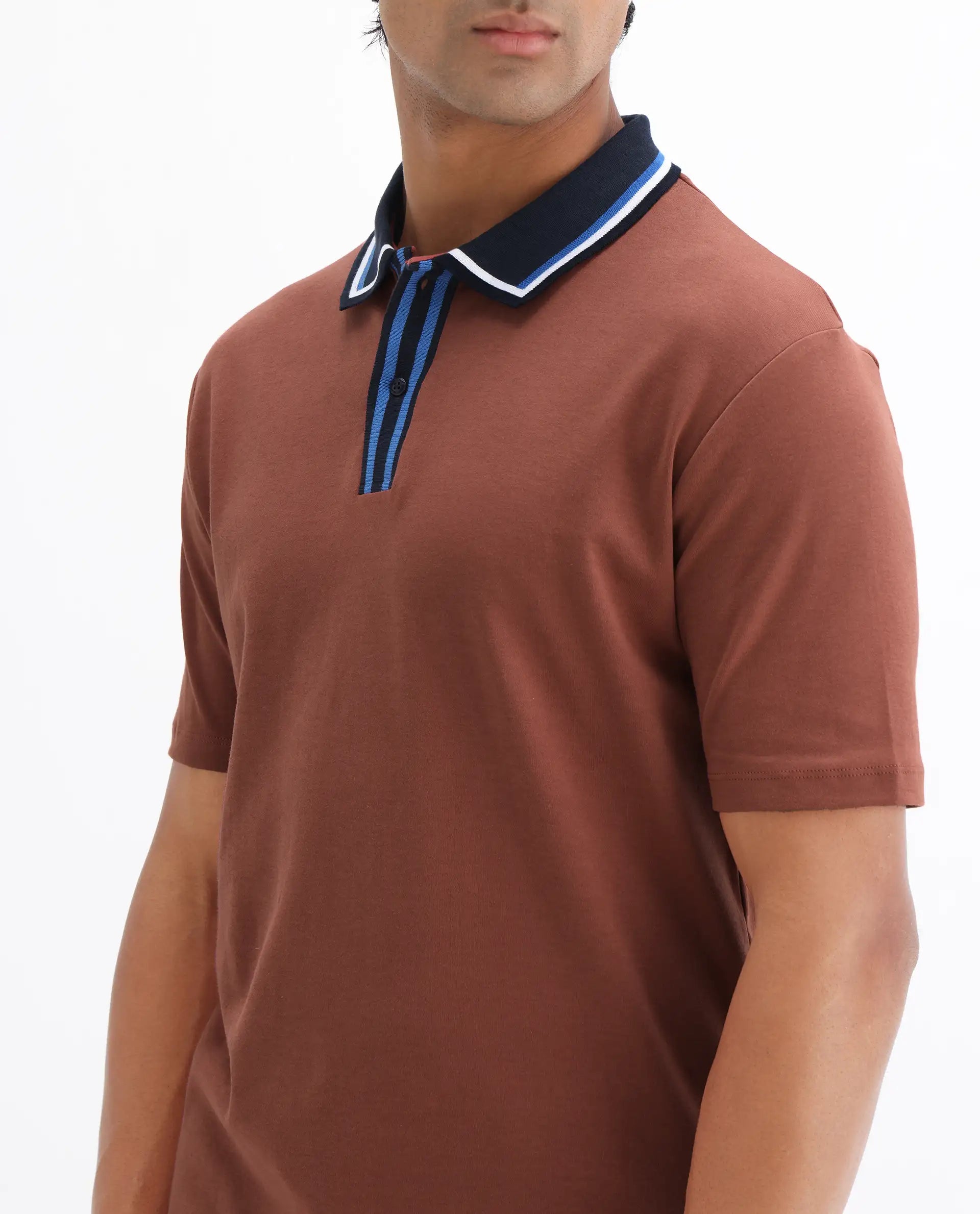 Rare Rabbit Men's Territ Light Rust Cotton Plain Regular Fit Half Sleeve Polo