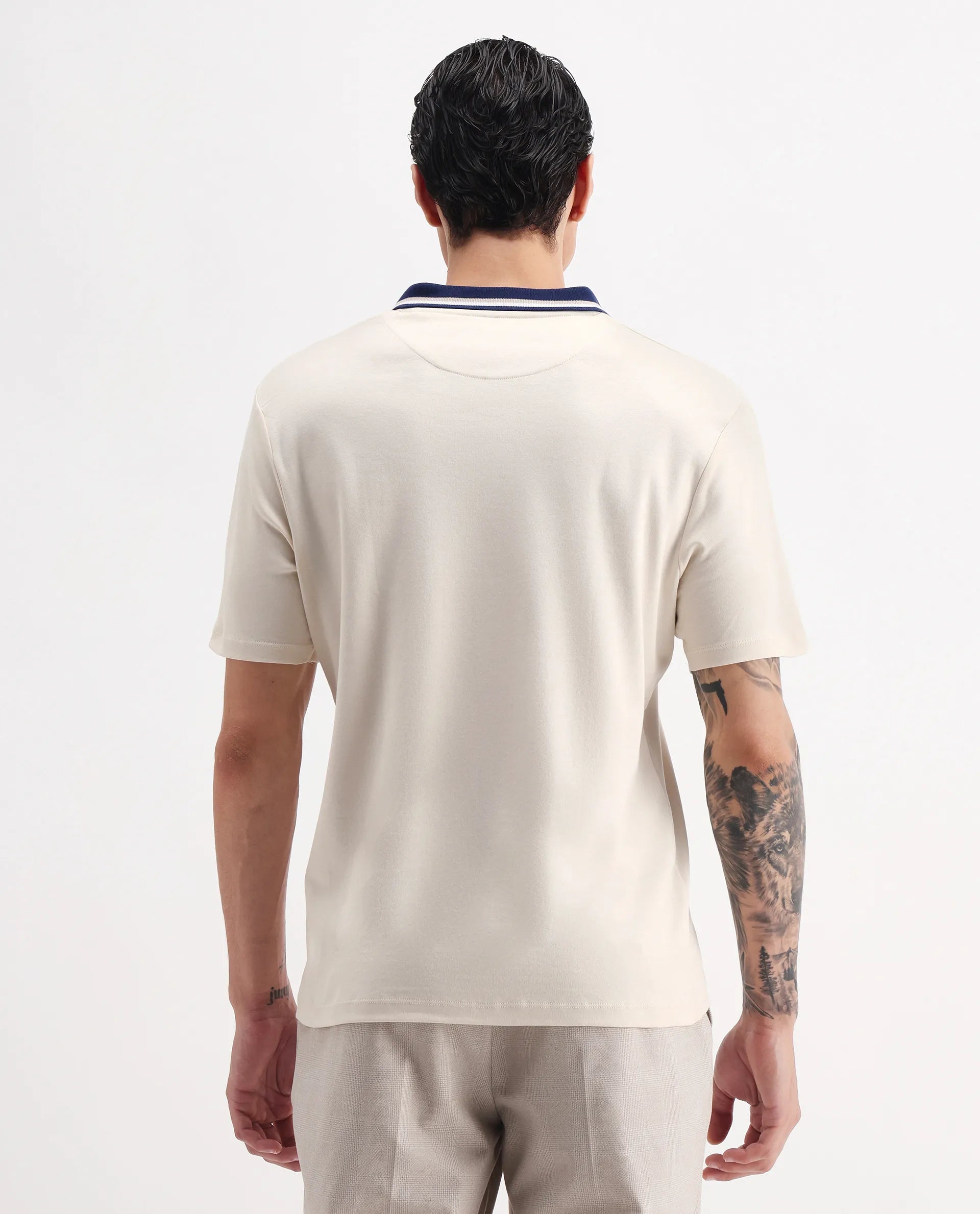 Rare Rabbit Men's Territ Pastel Yellow Cotton Plain Regular Fit Half Sleeve Polo