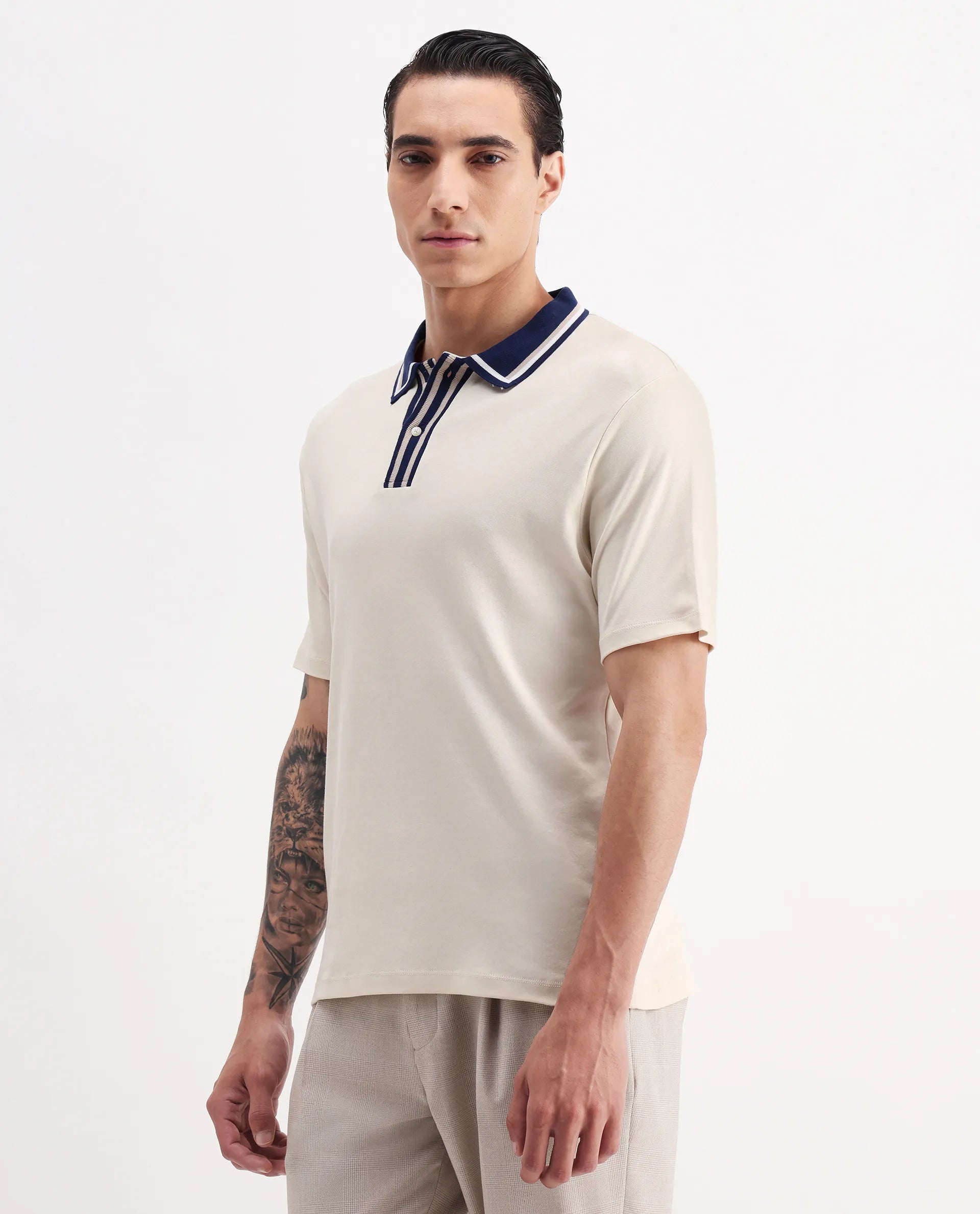 Rare Rabbit Men's Territ Pastel Yellow Cotton Plain Regular Fit Half Sleeve Polo