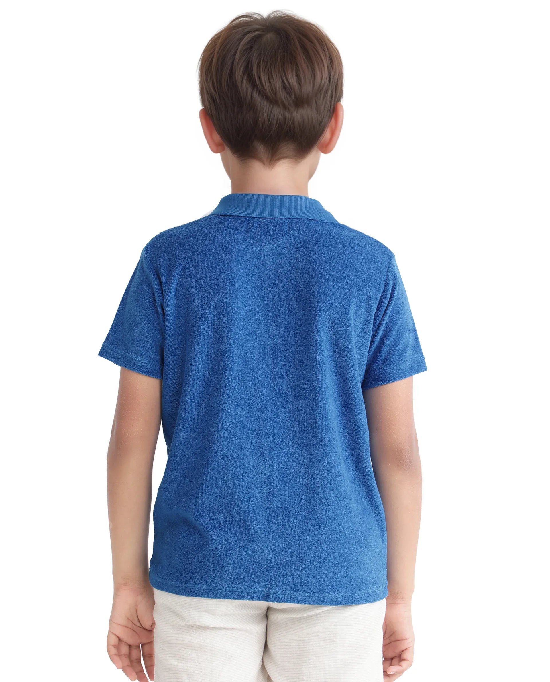 Rare Ones Kids Terry Blue Cotton Poly Short Sleeve Polo Neck Applique Polo