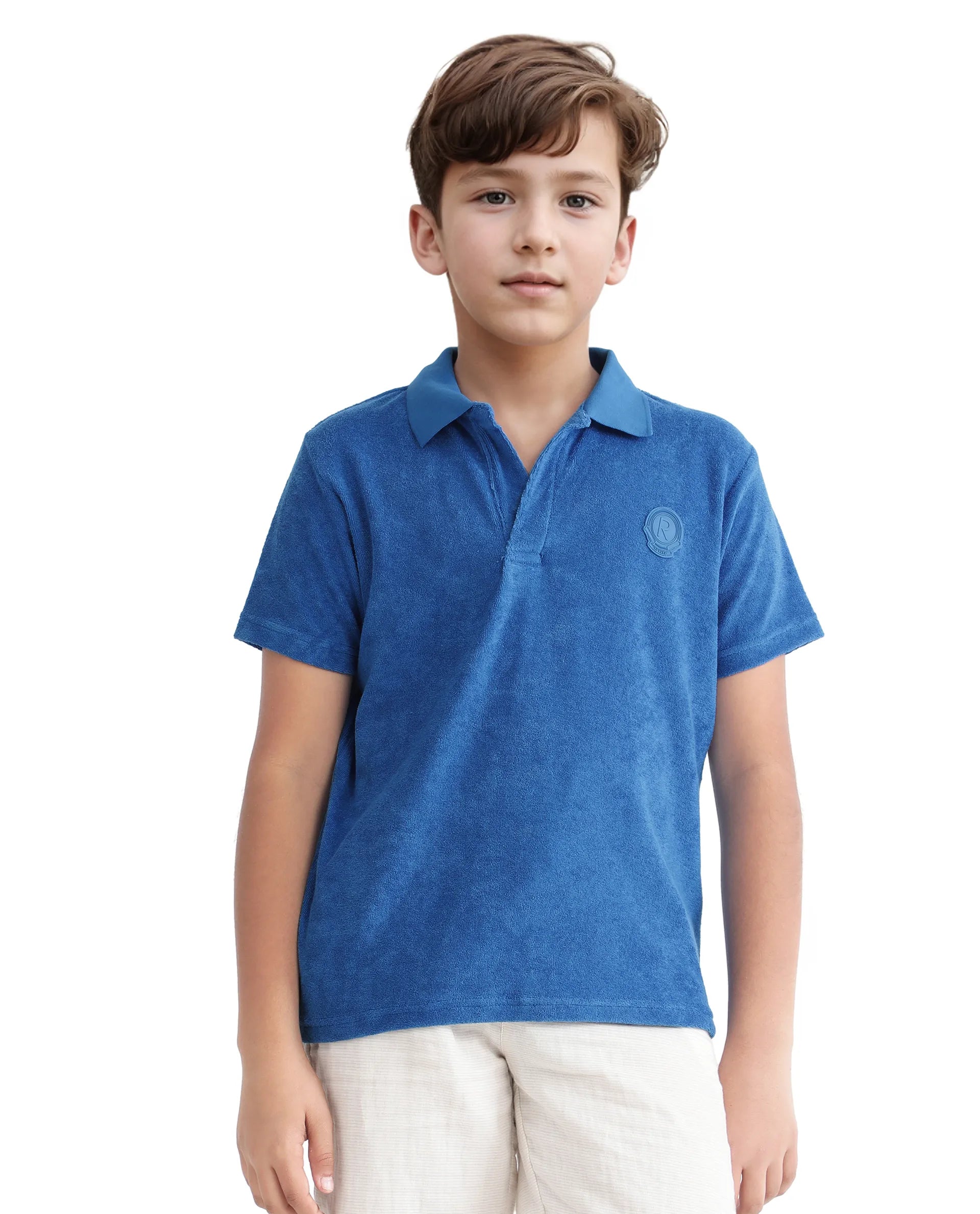 Rare Ones Kids Terry Blue Cotton Poly Short Sleeve Polo Neck Applique Polo