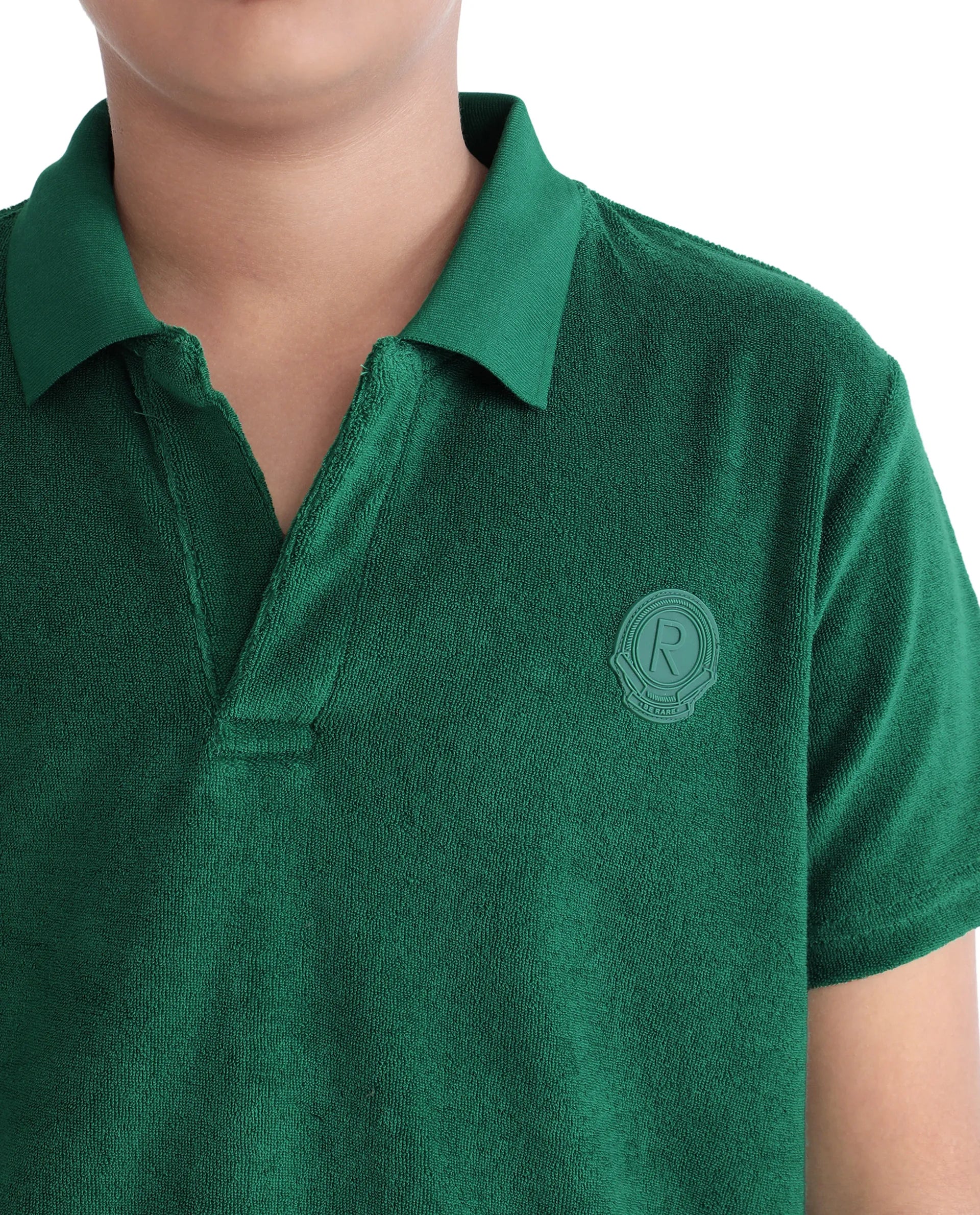 Rare Ones Kids Terry Green Cotton Poly Short Sleeve Applique Polo