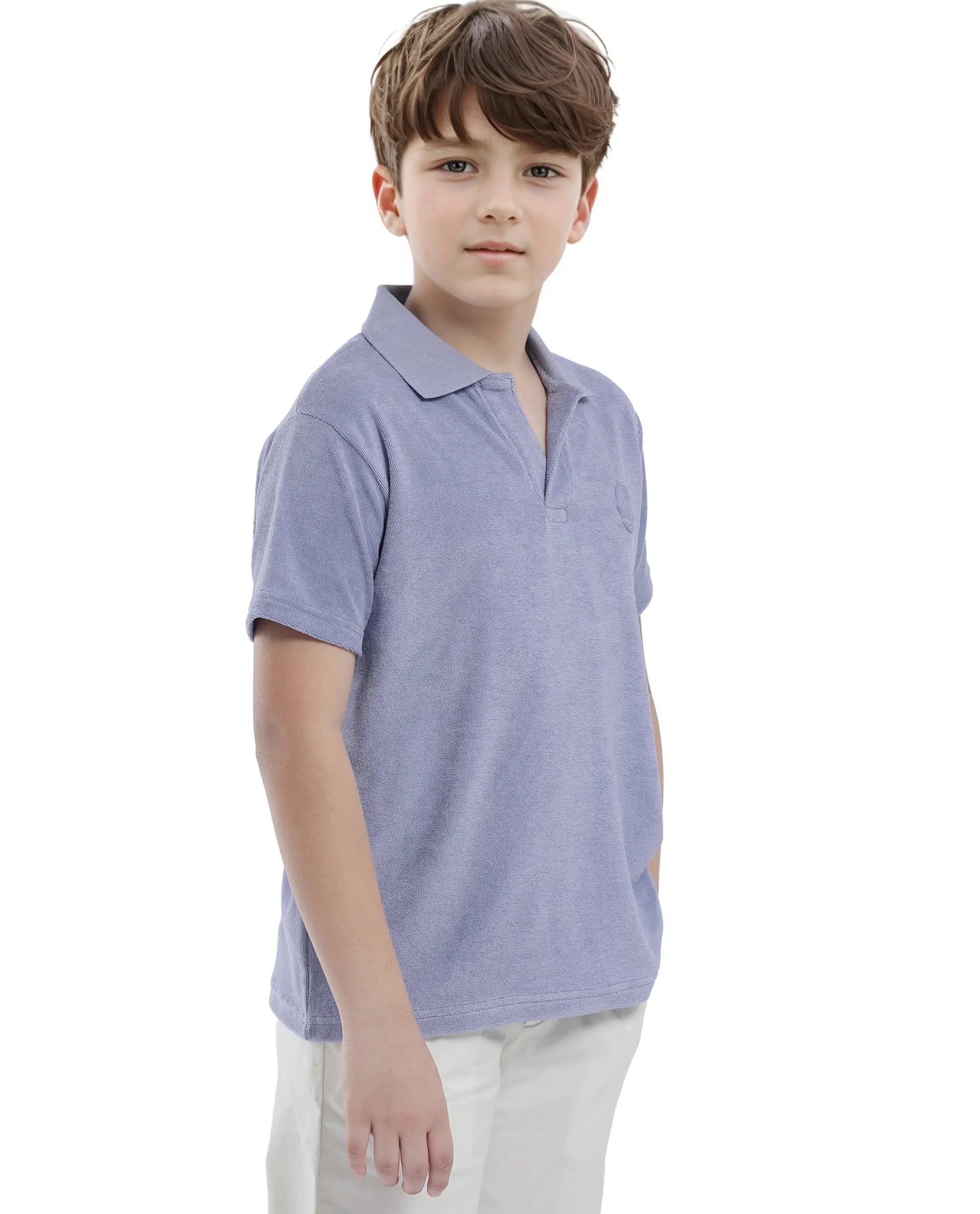 Rare Ones Kids Terry Pastel Purple Cotton Poly Short Sleeve Polo Neck Applique Polo