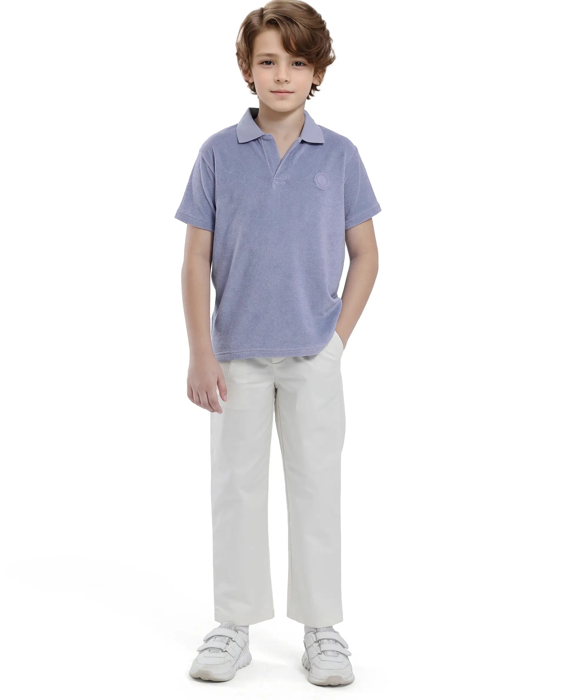 Rare Ones Kids Terry Pastel Purple Cotton Poly Short Sleeve Polo Neck Applique Polo