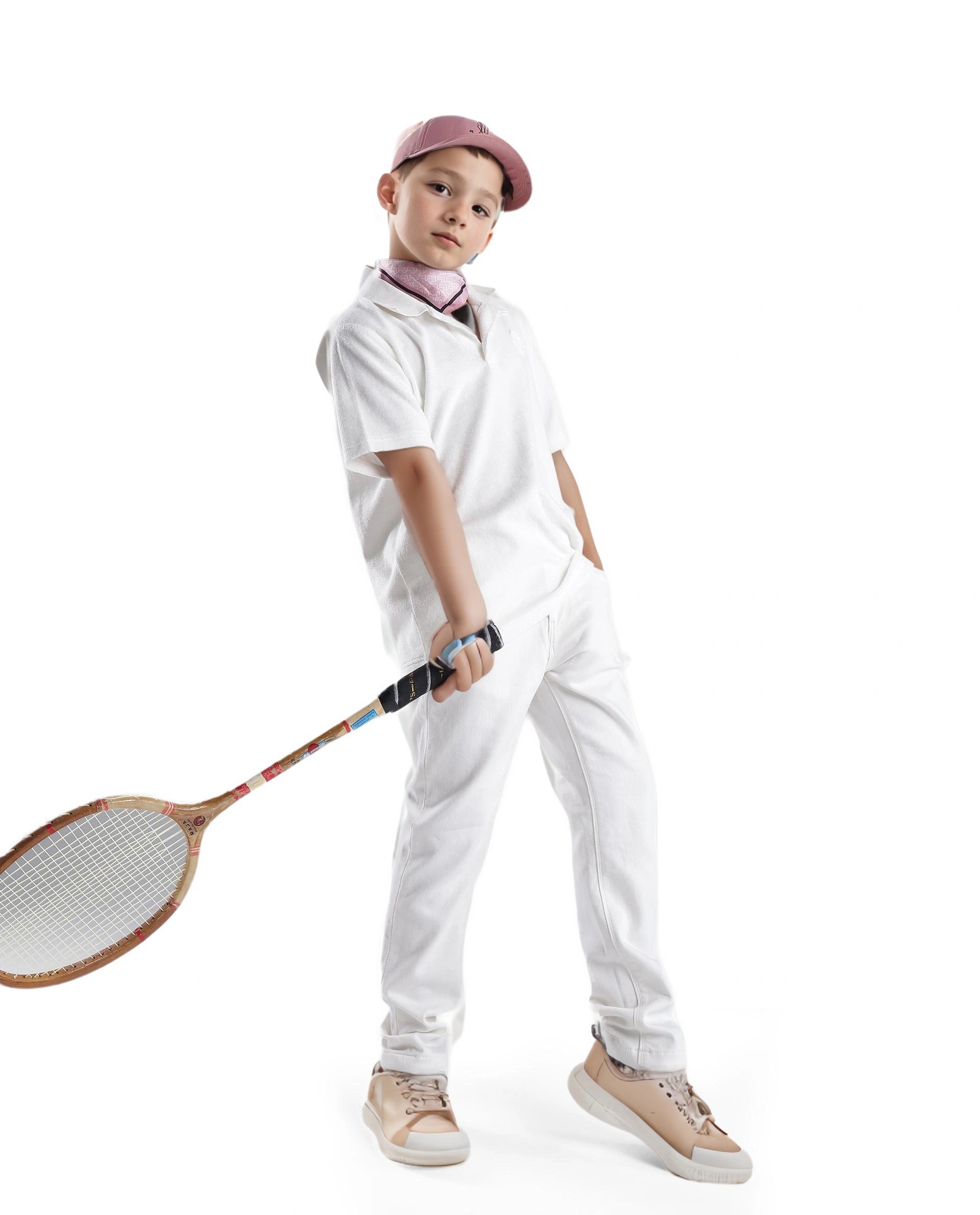 Rare Ones Kids Terry White Cotton Poly Short Sleeve Applique Polo