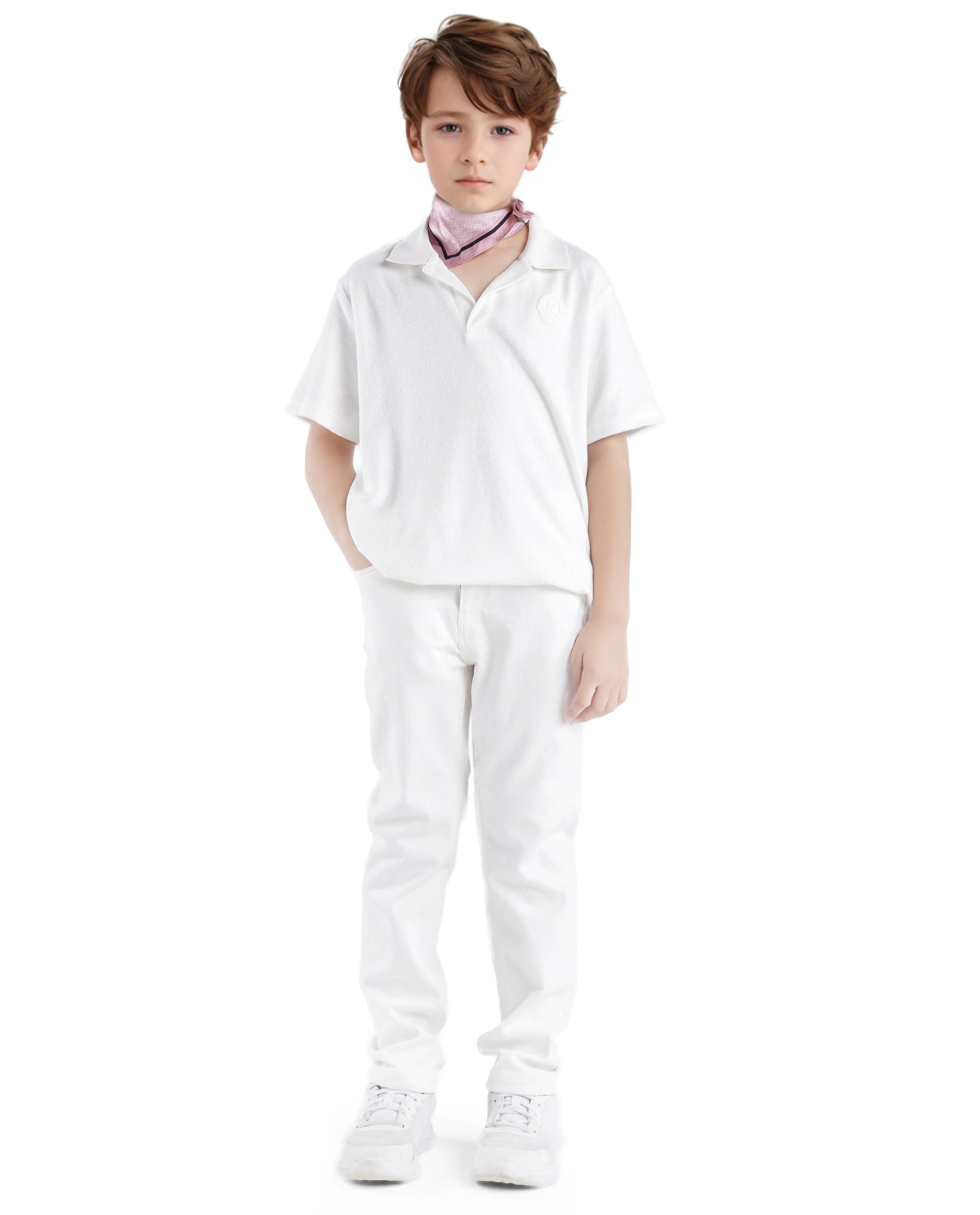 Rare Ones Kids Terry White Cotton Poly Short Sleeve Applique Polo