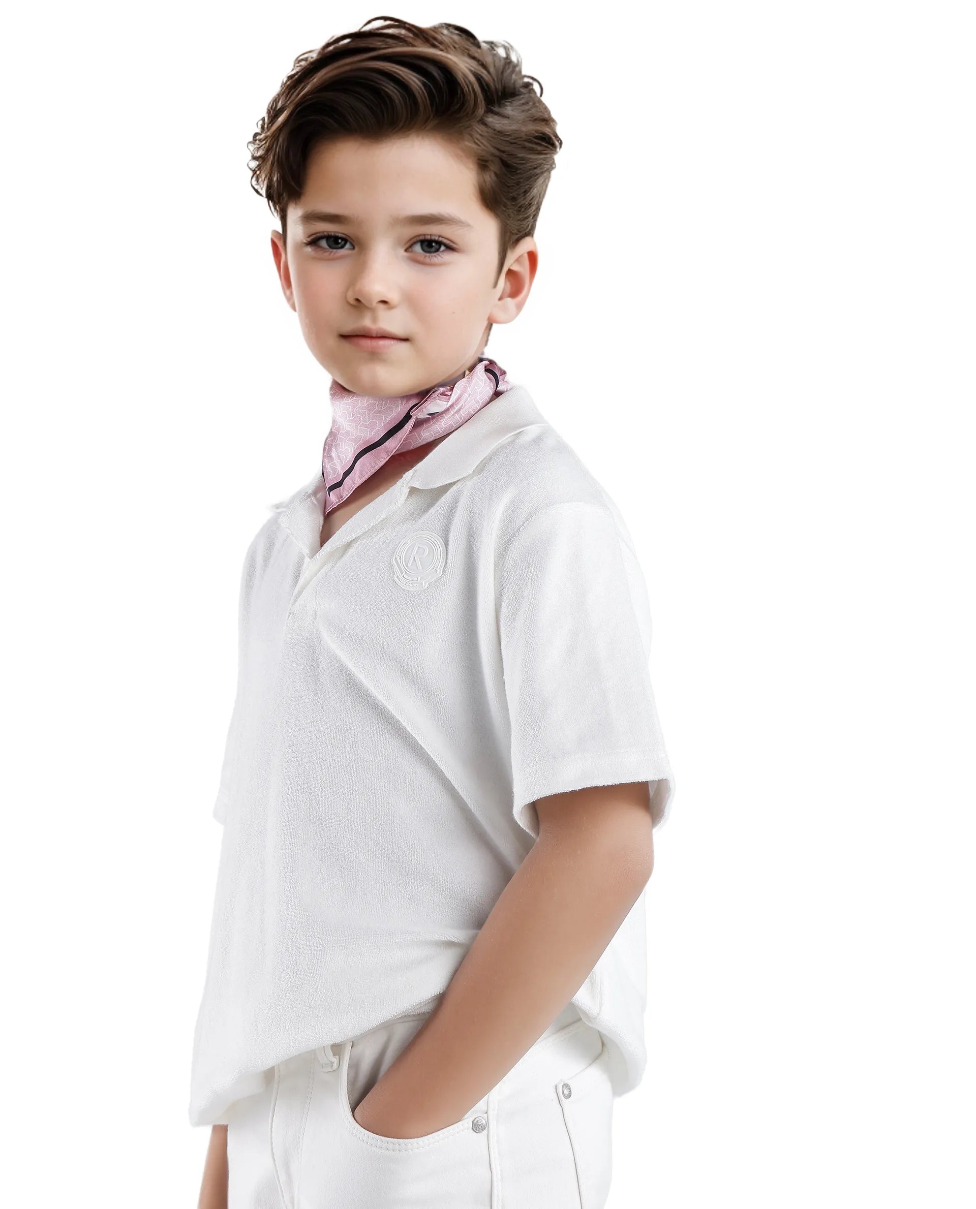 Rare Ones Kids Terry White Cotton Poly Short Sleeve Applique Polo