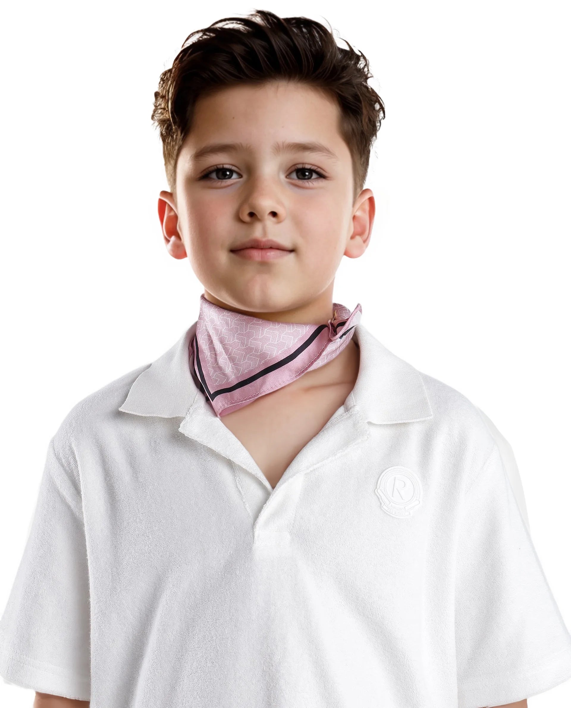 Rare Ones Kids Terry White Cotton Poly Short Sleeve Applique Polo