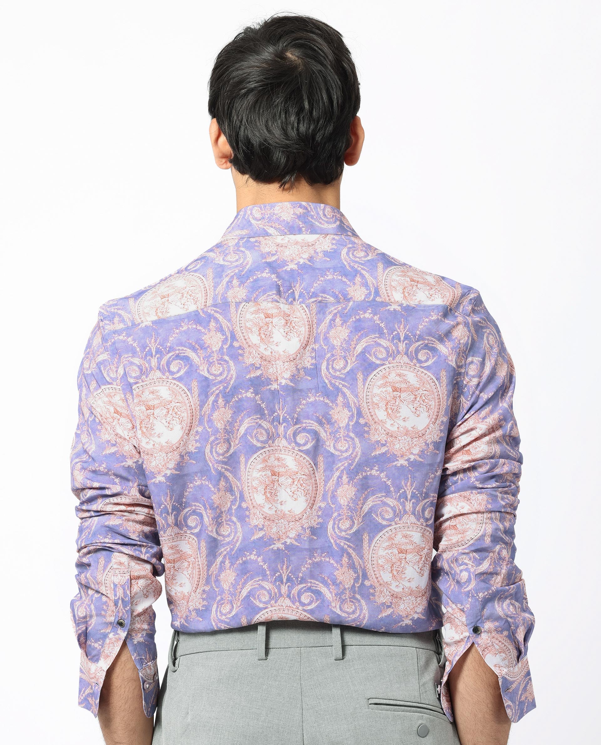 Rare Rabbit Men's Theon Dusky Purple Viscose Fabric Full Sleeves Floral Print Shirt