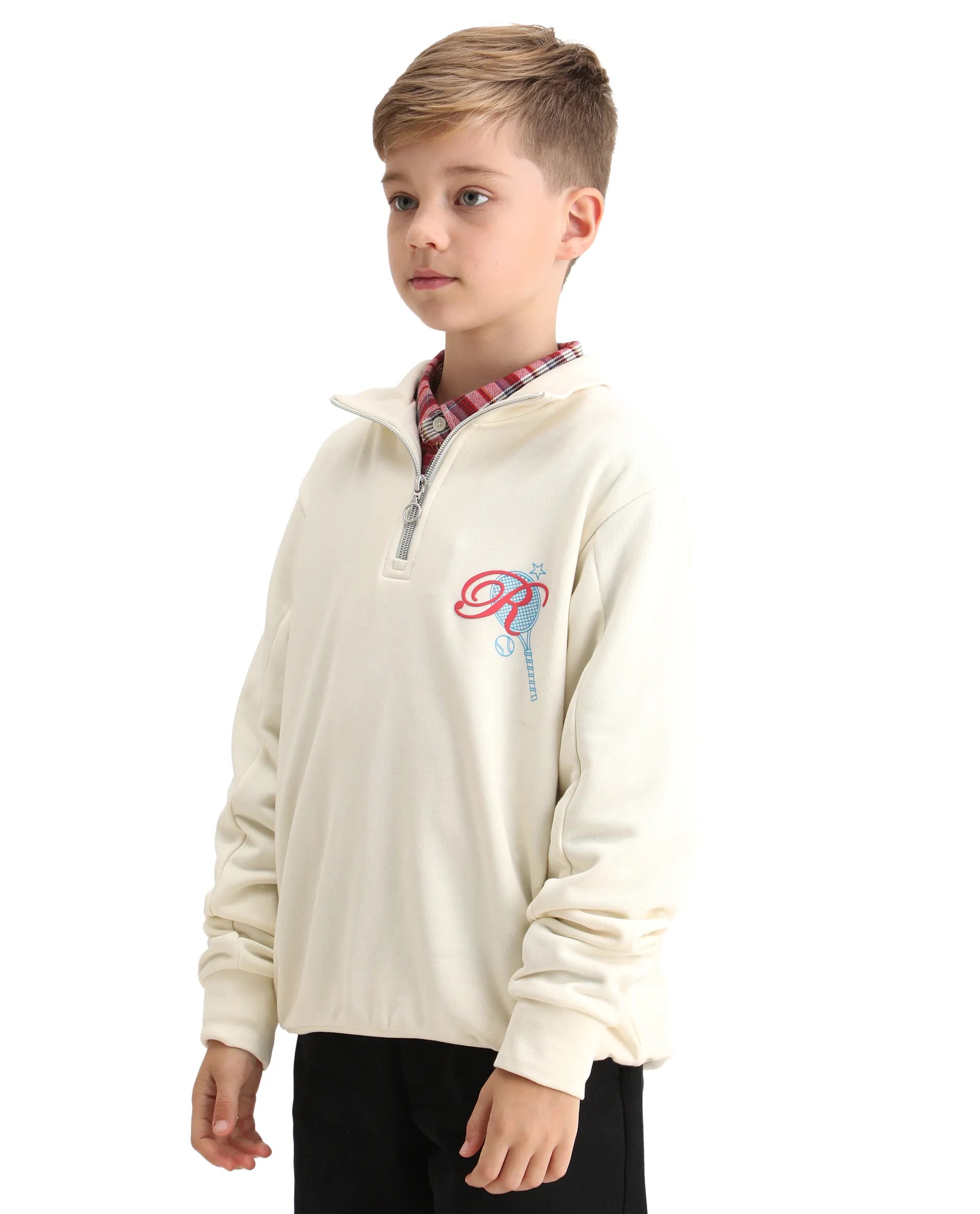 Rare Ones Kids Theo Off White Cotton Pull On Crew Neck Full Sleeves Fit Sweatshirt