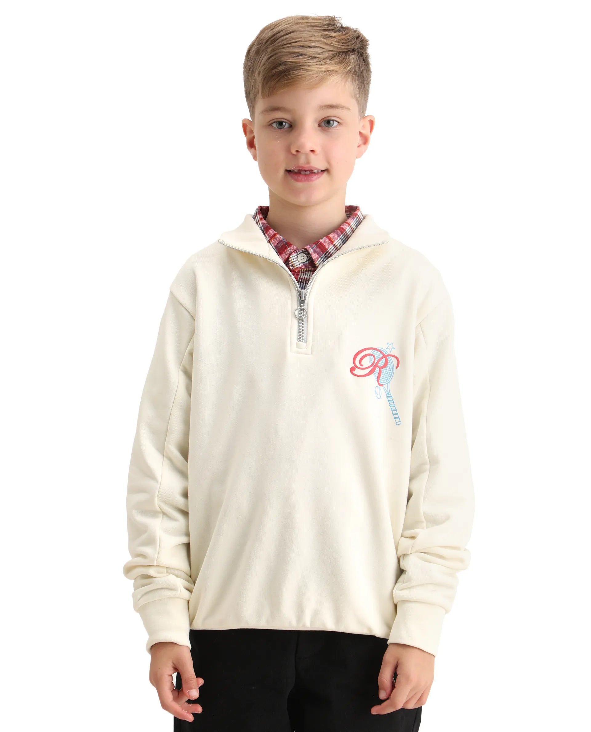 Rare Ones Kids Theo Off White Cotton Pull On Crew Neck Full Sleeves Fit Sweatshirt