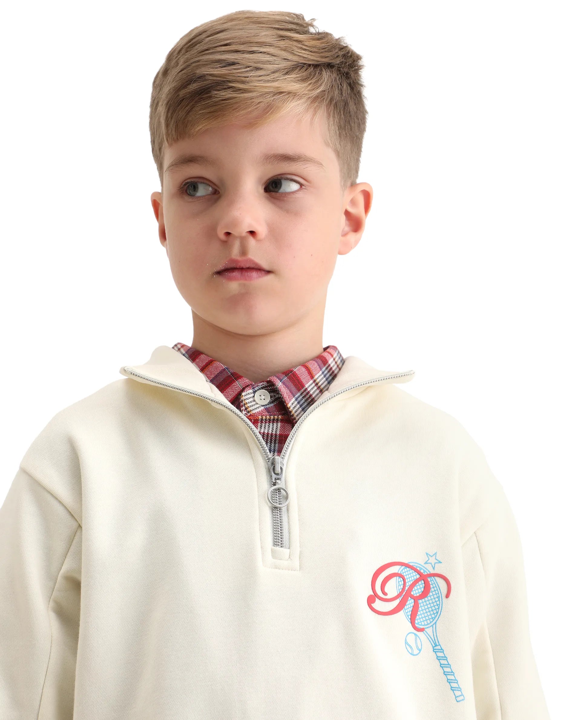 Rare Ones Kids Theo Off White Cotton Pull On Crew Neck Full Sleeves Fit Sweatshirt