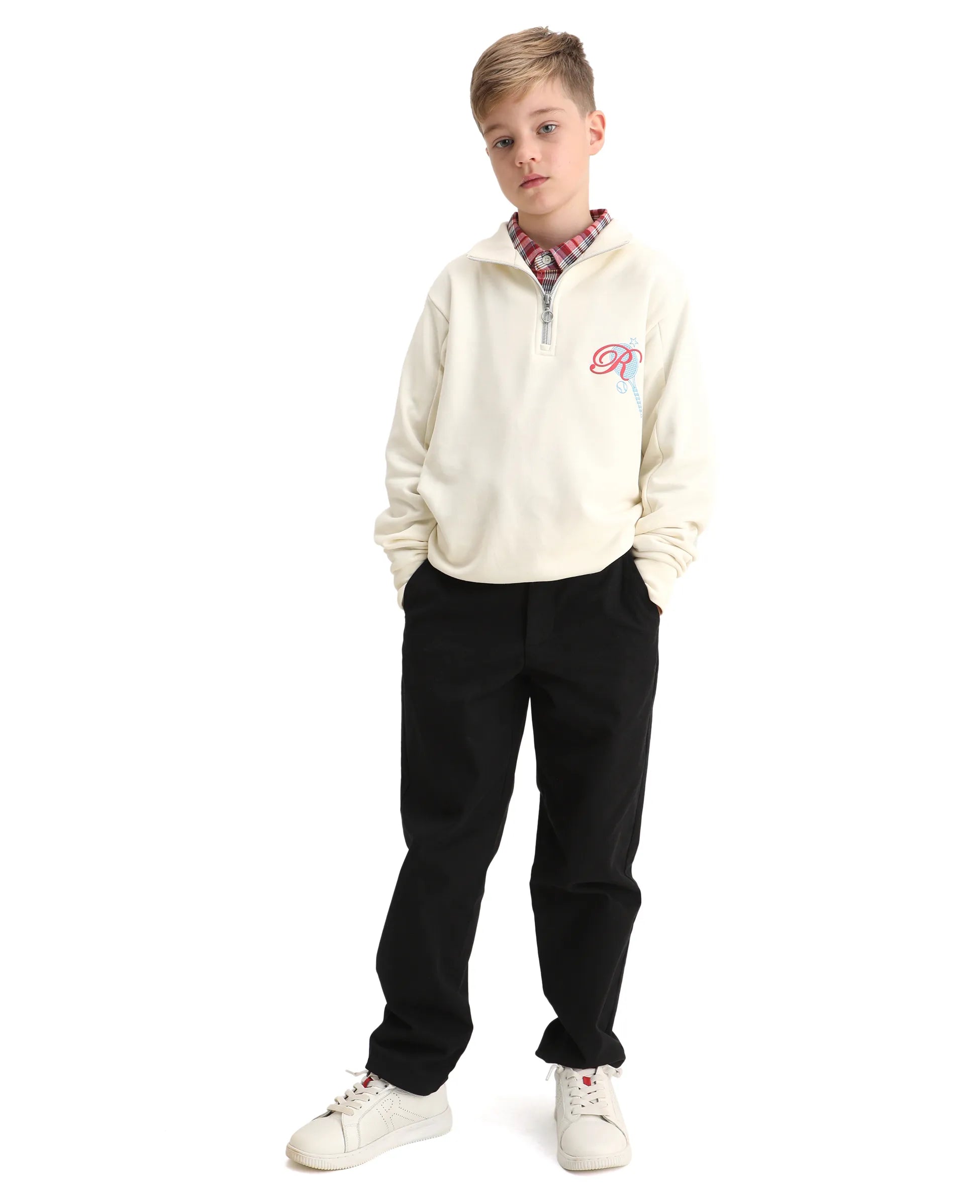 Rare Ones Kids Theo Off White Cotton Pull On Crew Neck Full Sleeves Fit Sweatshirt