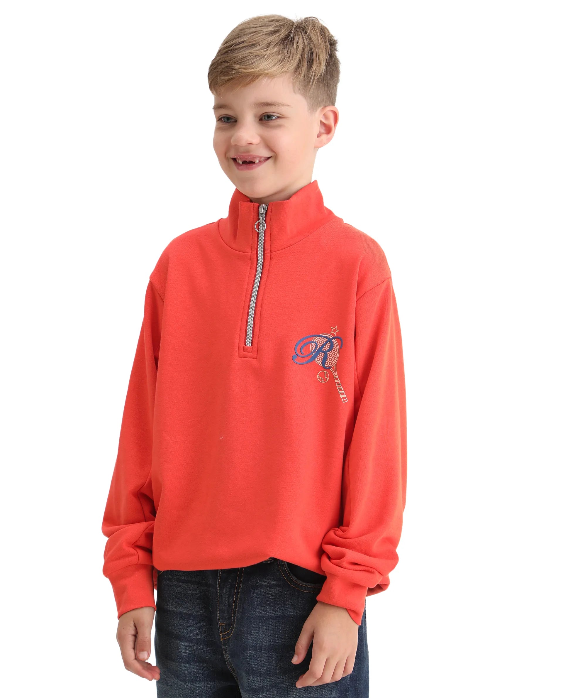 Rare Ones Kids Theo Orange Cotton Pull On Crew Neck Full Sleeves Fit Sweatshirt