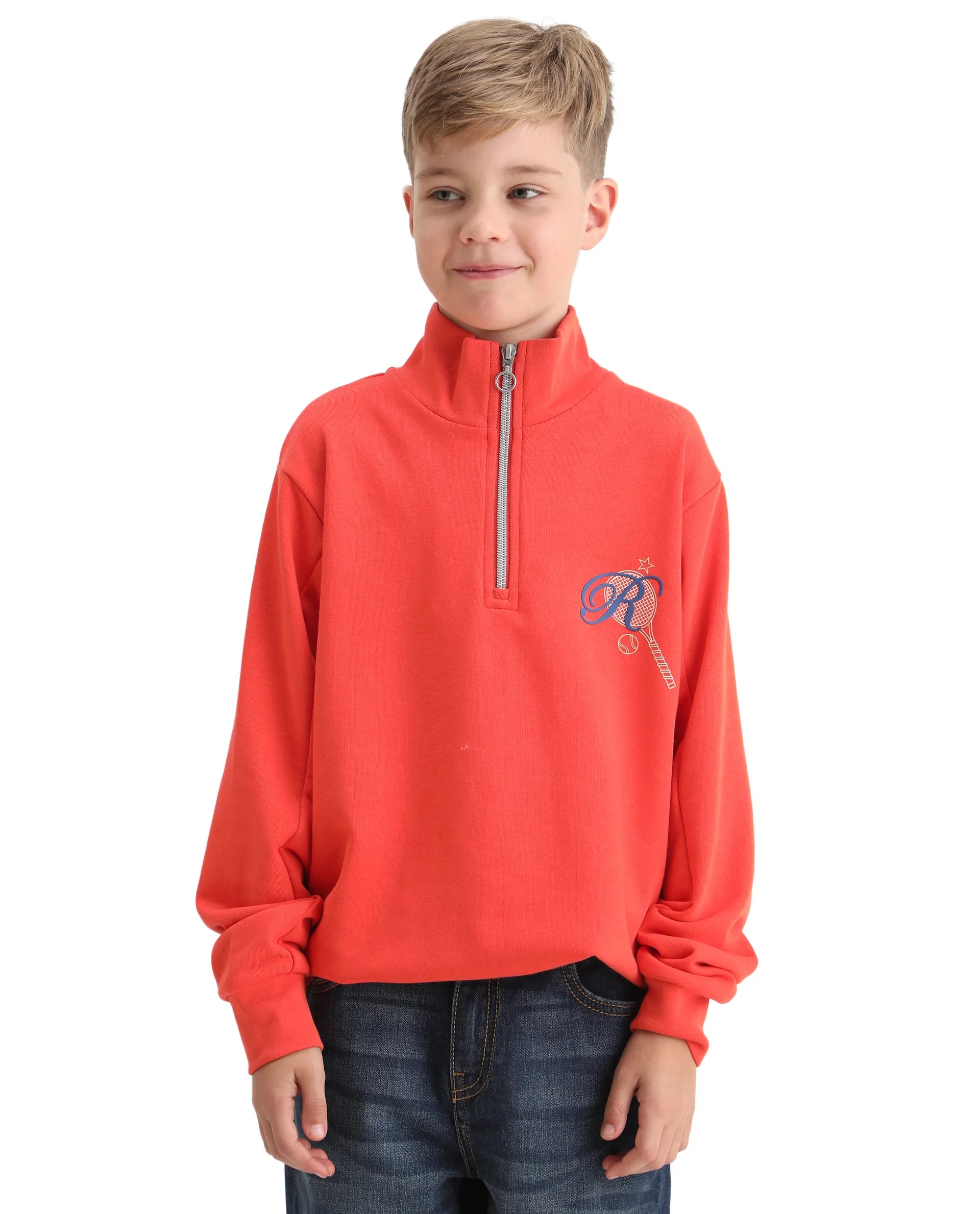 Rare Ones Kids Theo Orange Cotton Pull On Crew Neck Full Sleeves Fit Sweatshirt