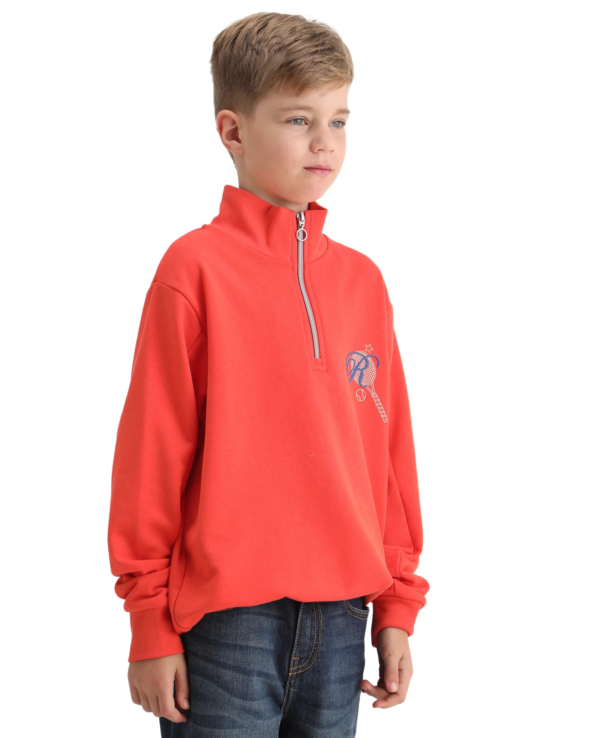 Rare Ones Kids Theo Orange Cotton Pull On Crew Neck Full Sleeves Fit Sweatshirt