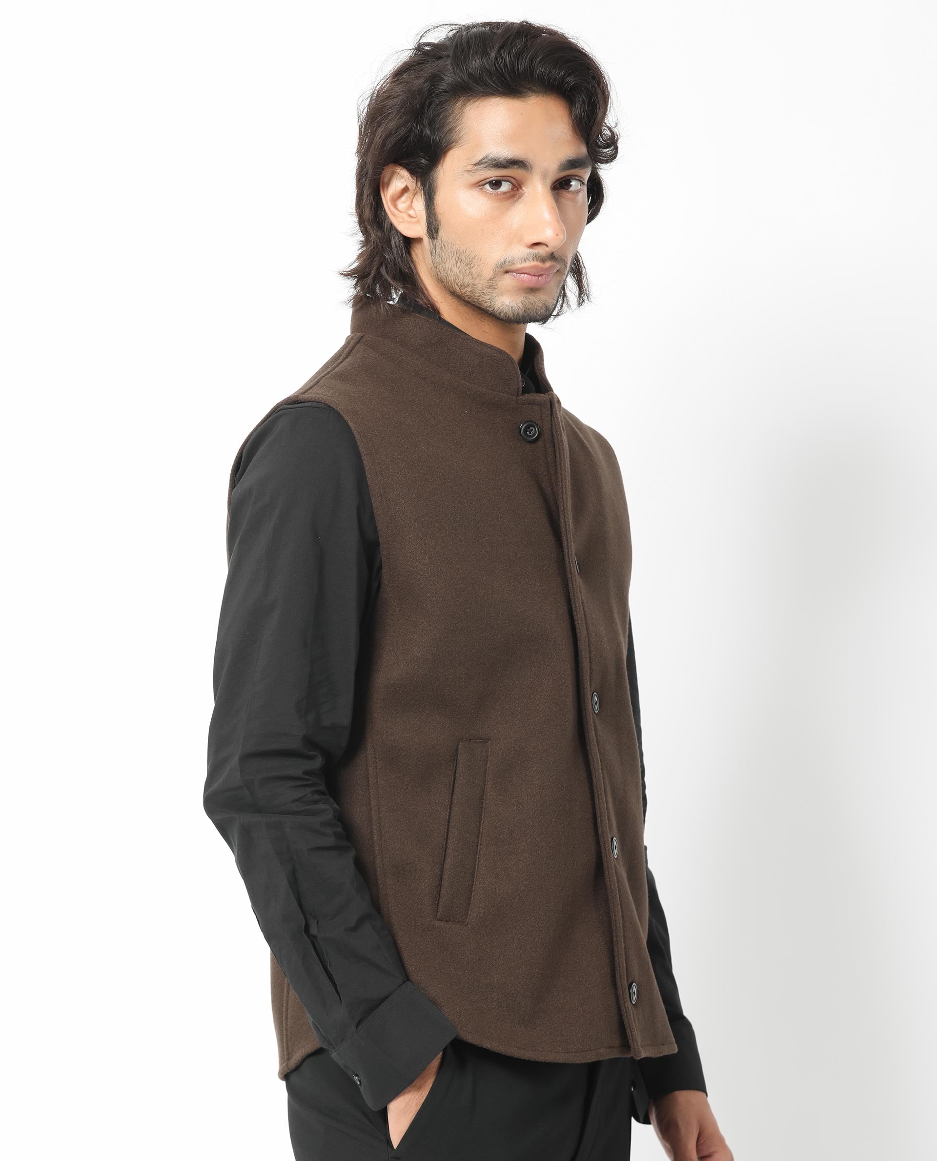 Buy Men Beige Solid Hooded Sleeveless Jacket Online in India - Monte Carlo