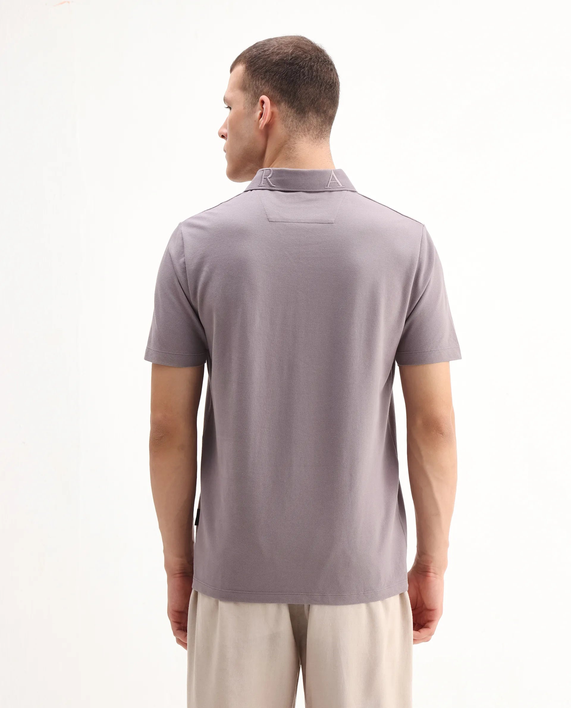 Rare Rabbit Men's Thero-25 Dusky Purple Cotton Blend Plain Regular Fit Half Sleeve Polo