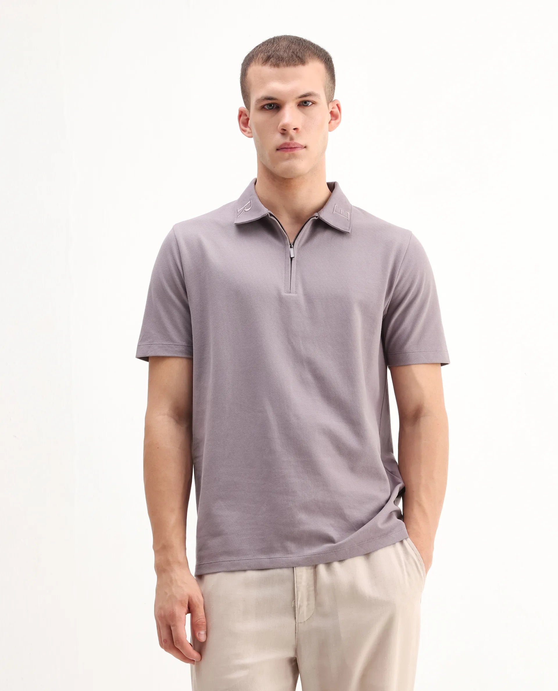Rare Rabbit Men's Thero-25 Dusky Purple Cotton Blend Plain Regular Fit Half Sleeve Polo