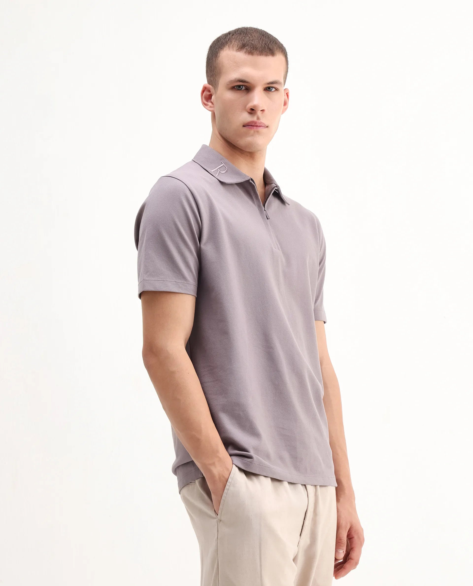 Rare Rabbit Men's Thero-25 Dusky Purple Cotton Blend Plain Regular Fit Half Sleeve Polo