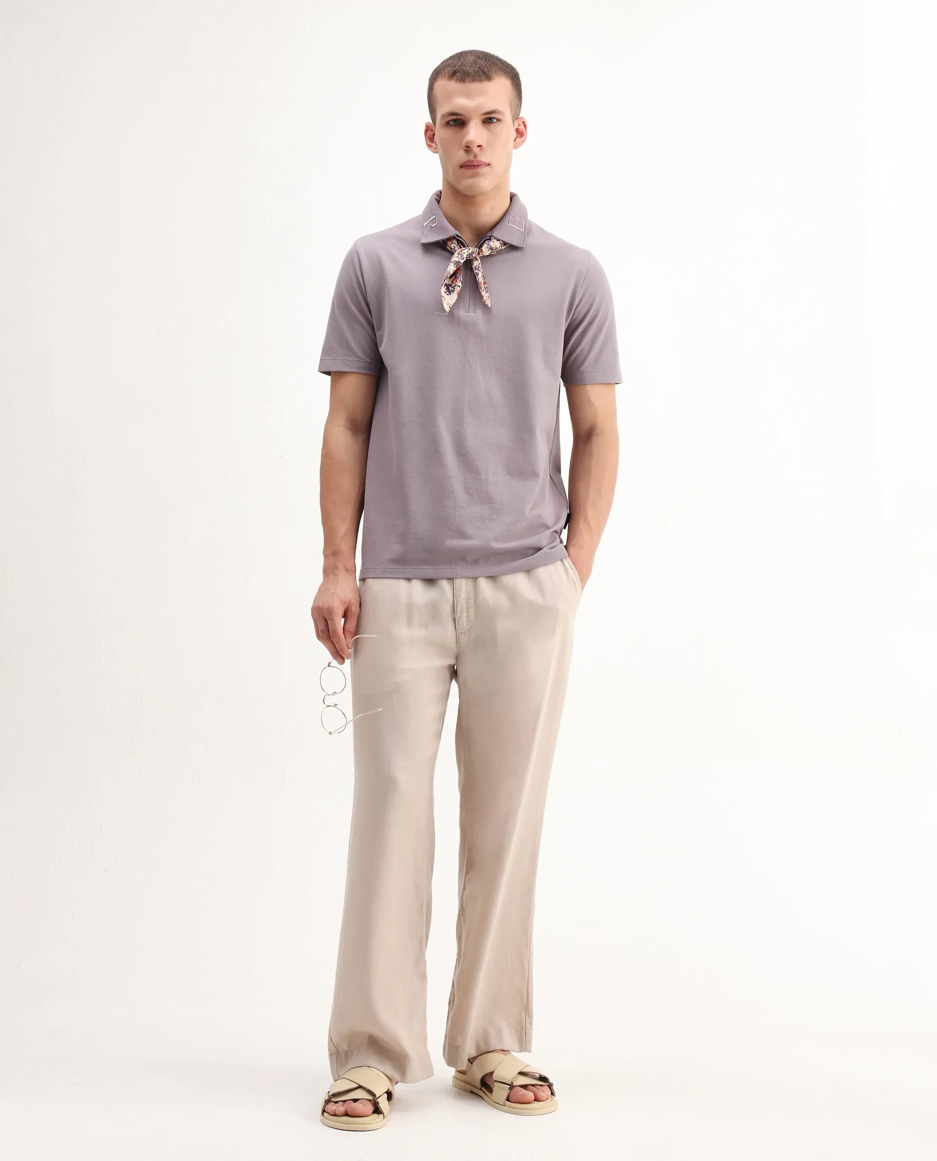 Rare Rabbit Men's Thero-25 Dusky Purple Cotton Blend Plain Regular Fit Half Sleeve Polo