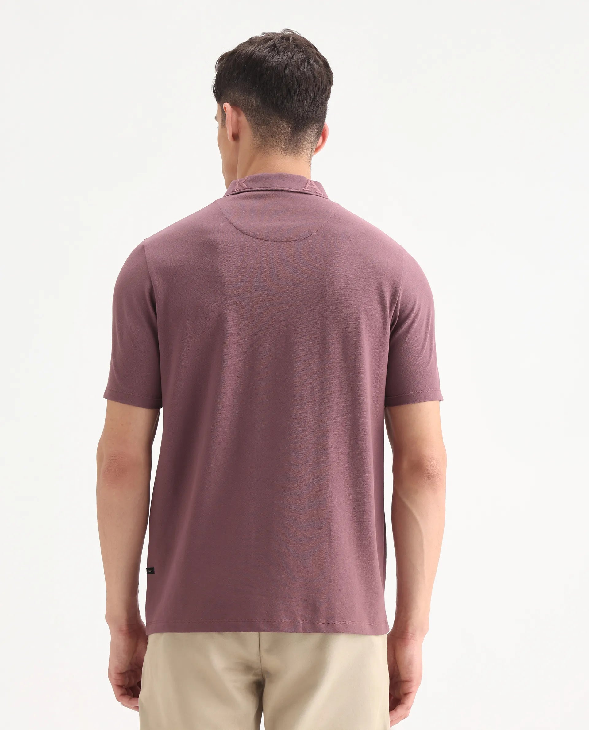 Rare Rabbit Men's Thero Dusky Pink Cotton Embroidered Regular Fit Half Sleeve Polo