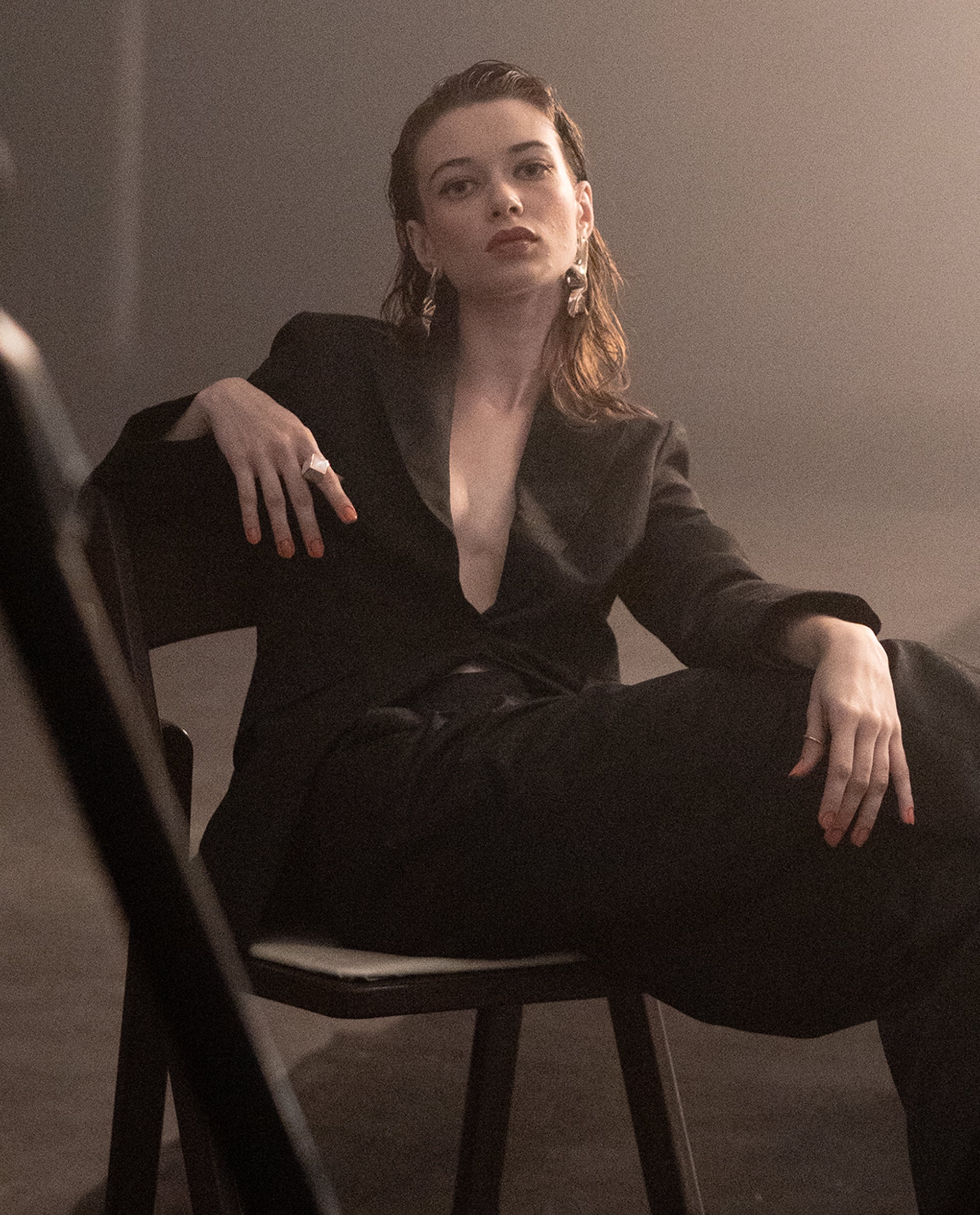 Rareism Women Versto Black Full Sleeve Lapel Neck Zipper Closure Plain Jacket