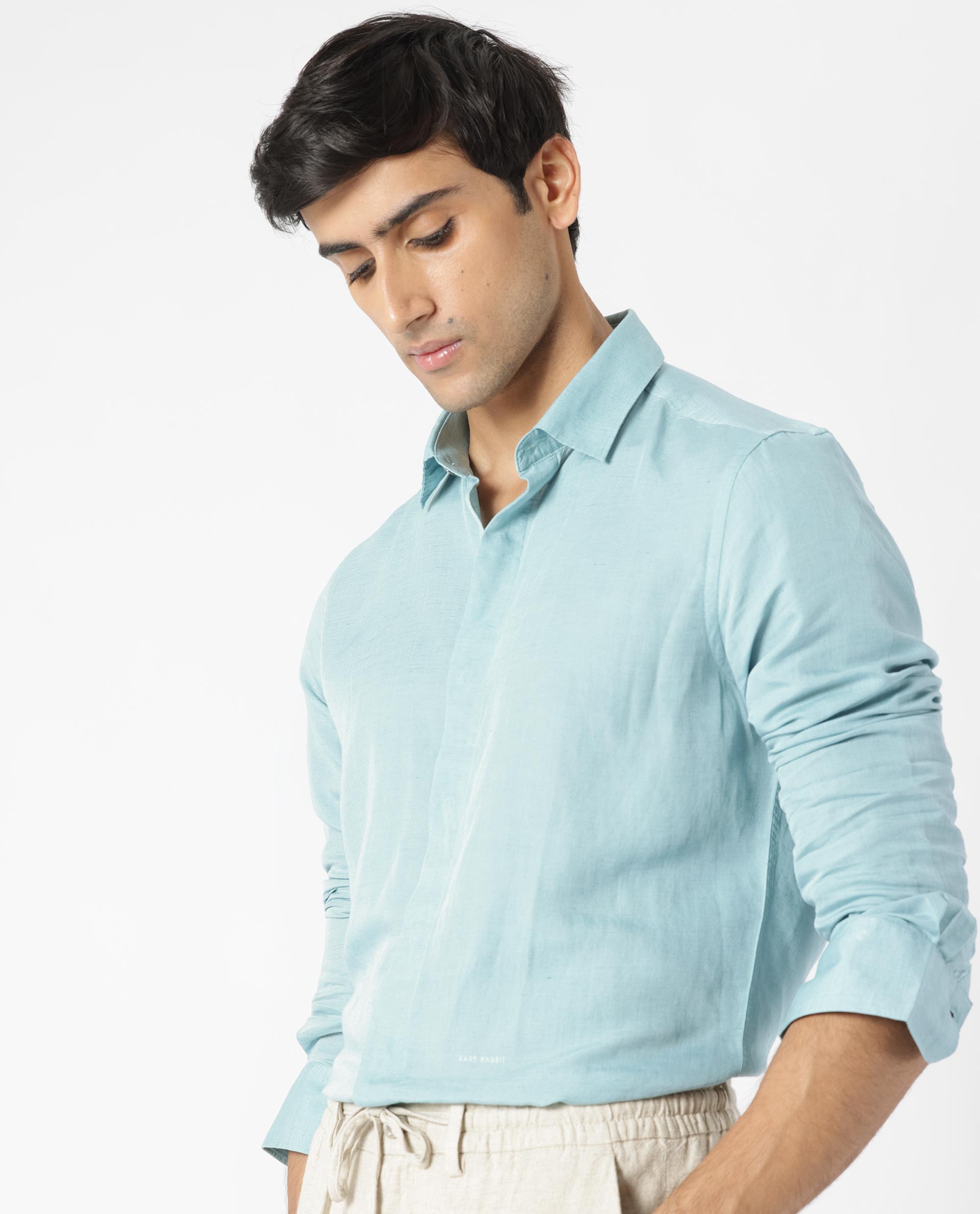 Light Blue Color Blended Linen Shirt For Men's