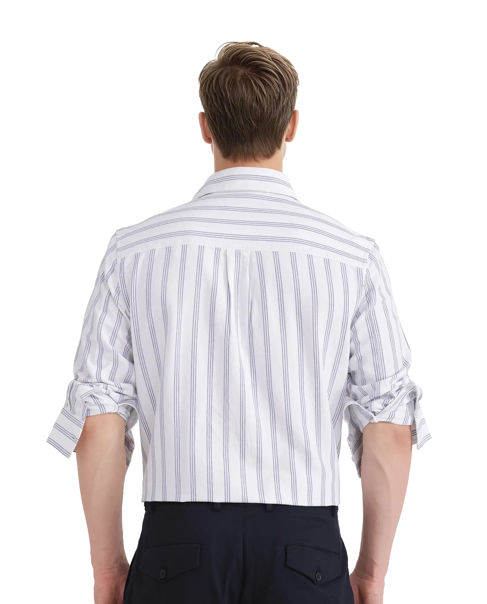 Rare Rabbit Men's Tickol White Cotton Fabric Full Sleeve Stripe Printed Shirt