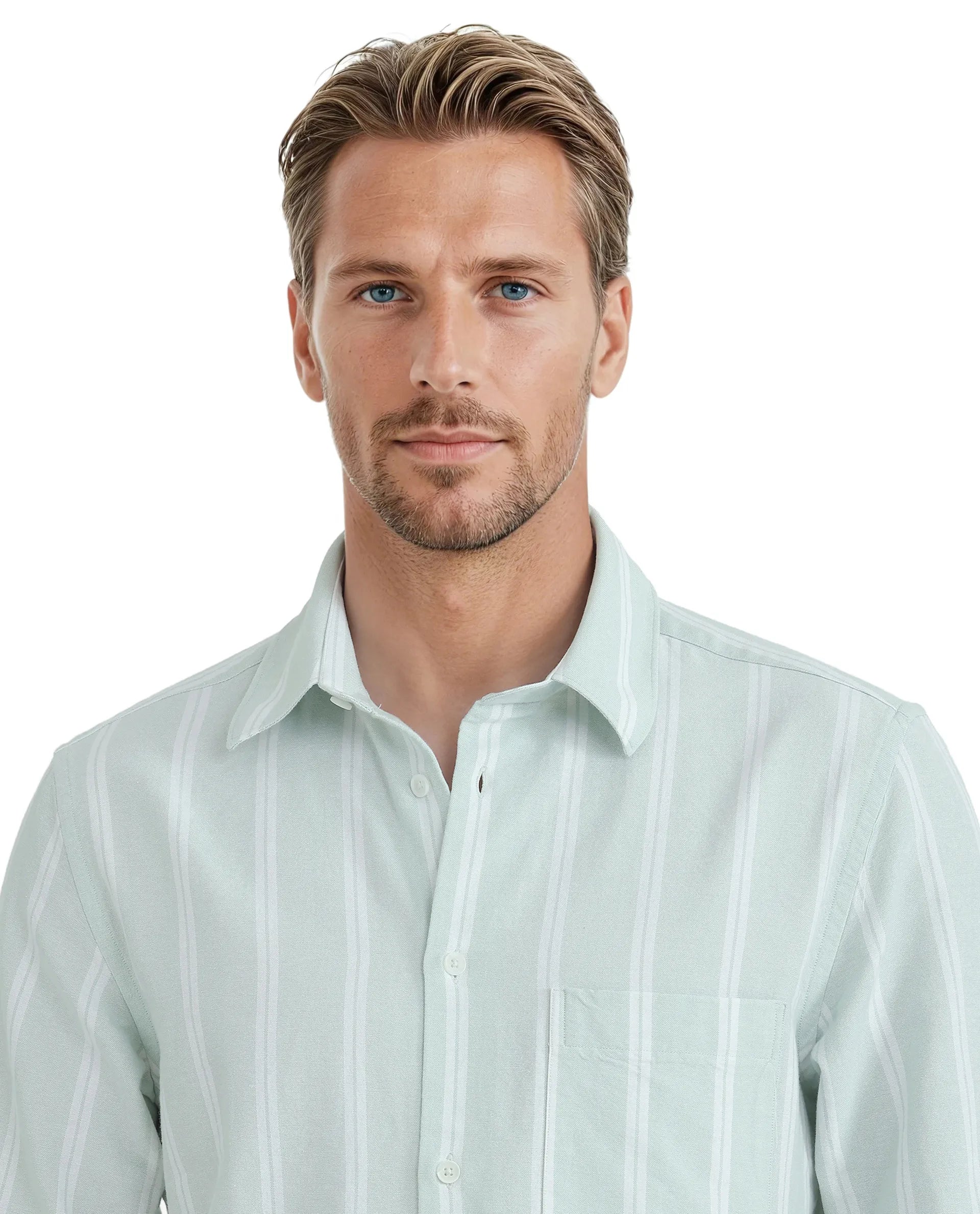 Rare Rabbit Men's Ticko Pastel Green Cotton Fabric Full Sleeve Regular Collared Button Closure Striped Shirt