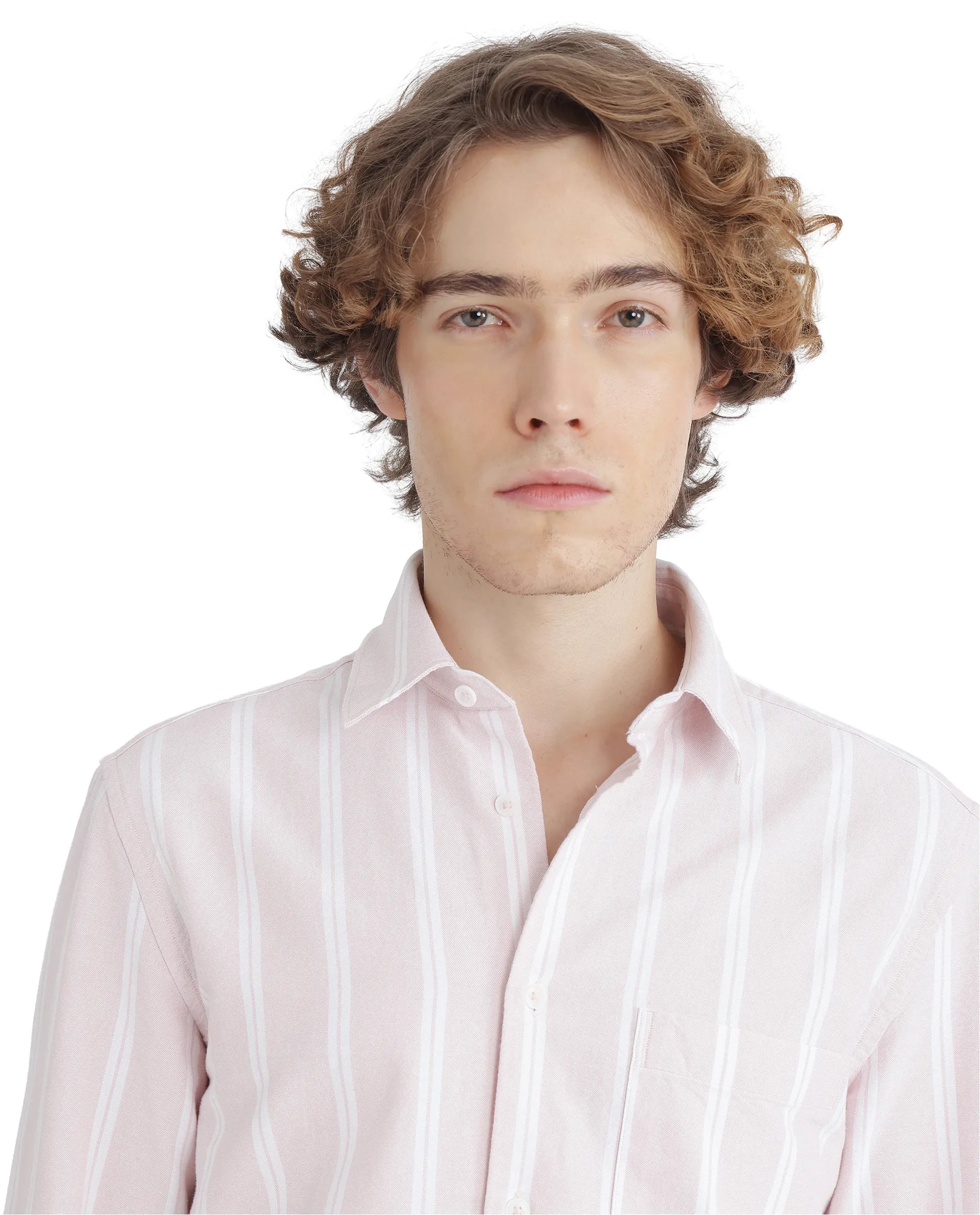 Rare Rabbit Men's Tickop Light Pink Cotton Fabric Full Sleeve Regular Fit Stripe Printed Shirt