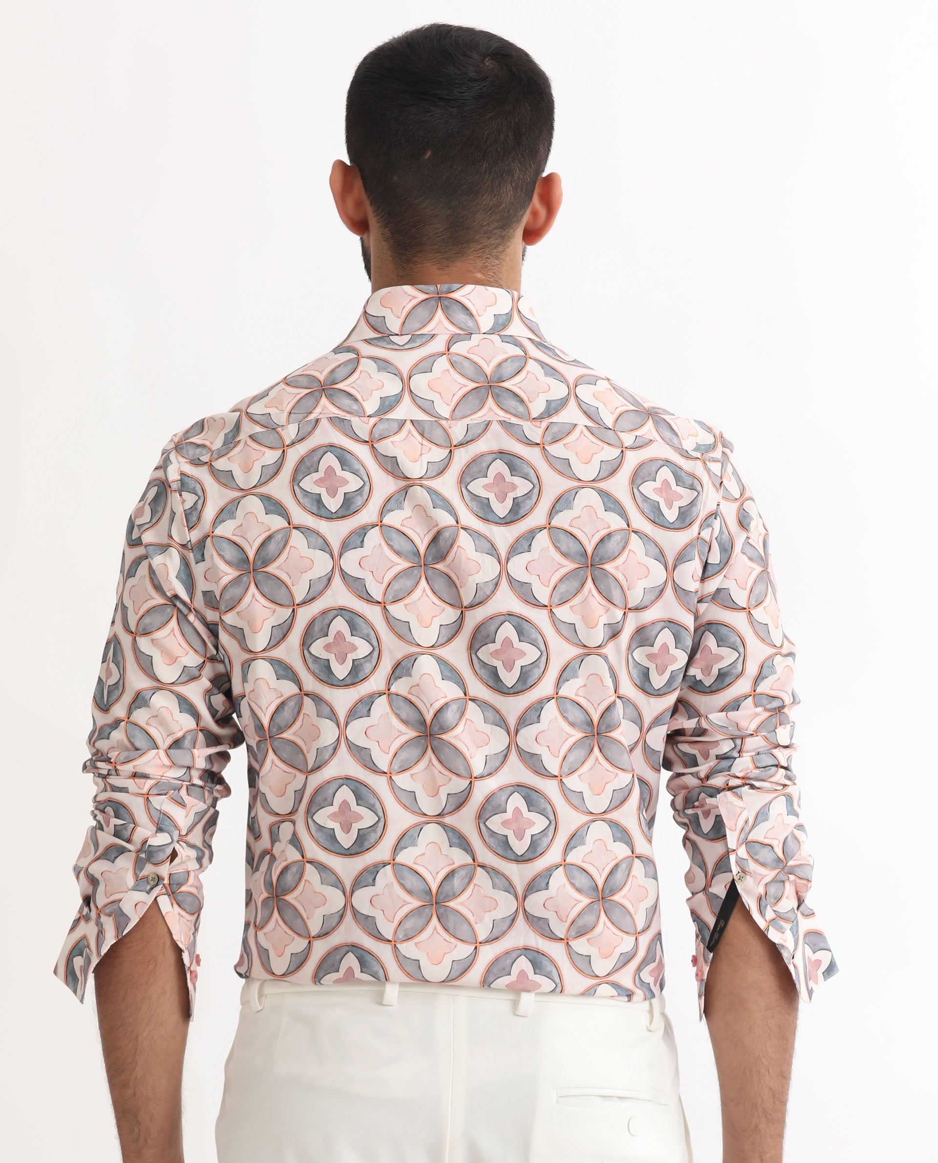 Rare Rabbit Men's Tiler Multi Viscose Fabric Geometric Print Full Sleeves Shirt