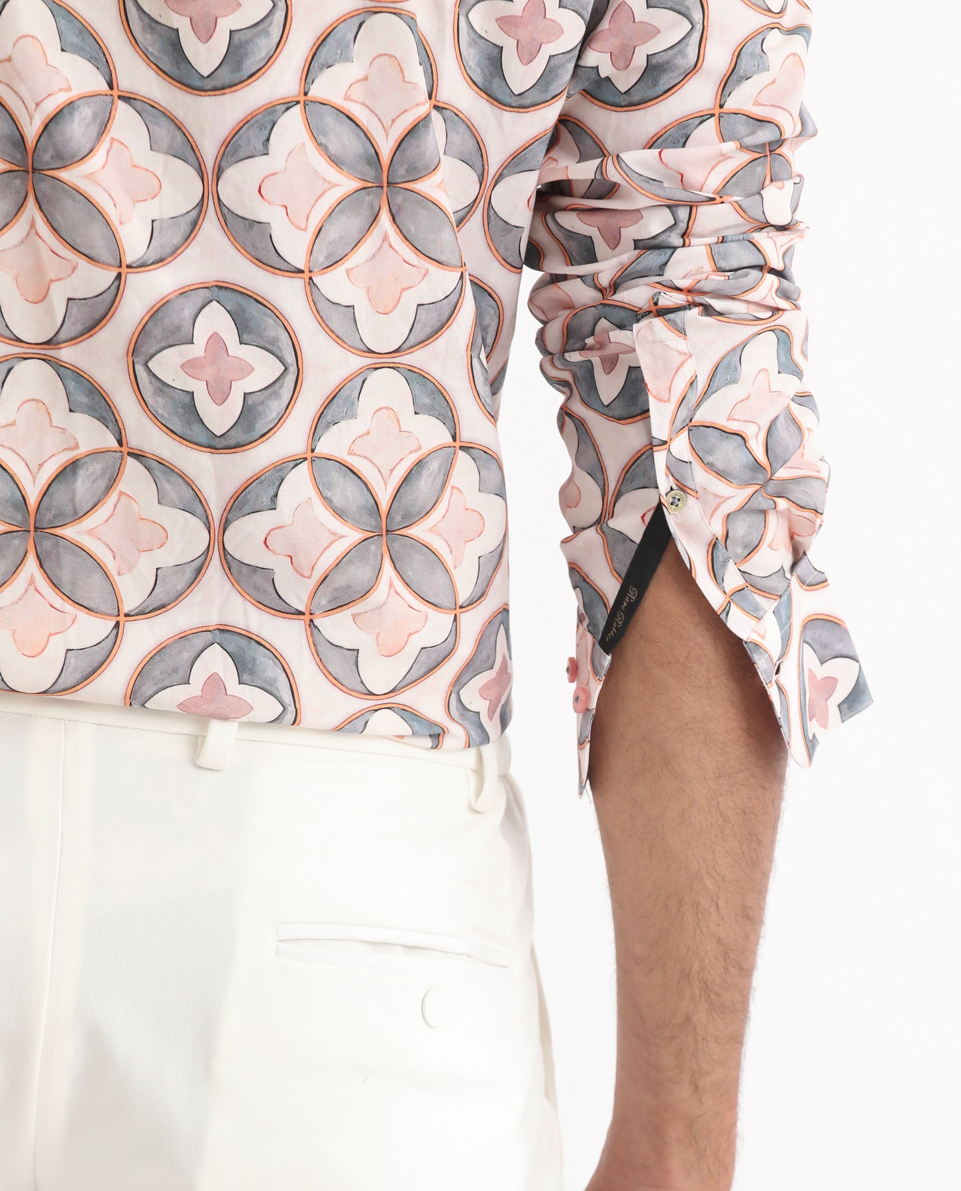 Rare Rabbit Men's Tiler Multi Viscose Fabric Geometric Print Full Sleeves Shirt