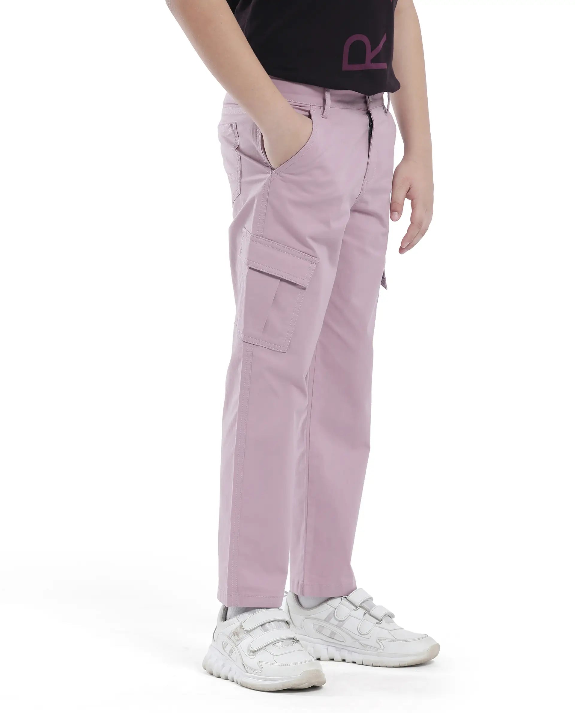 Rare Ones Kids Tilt Dusky Purple Cotton Button And Zip Plain Regular Fit Trouser