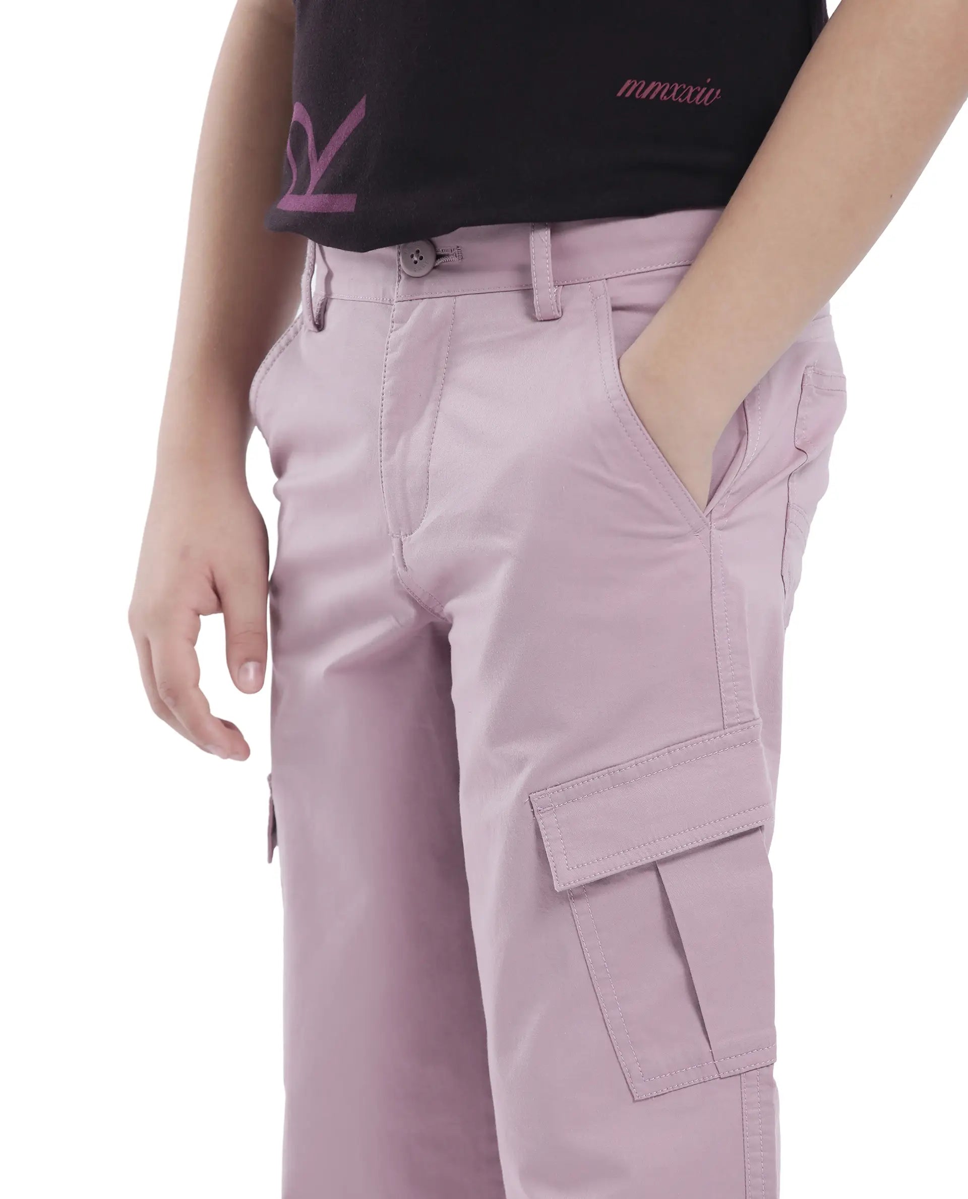 Rare Ones Kids Tilt Dusky Purple Cotton Button And Zip Plain Regular Fit Trouser