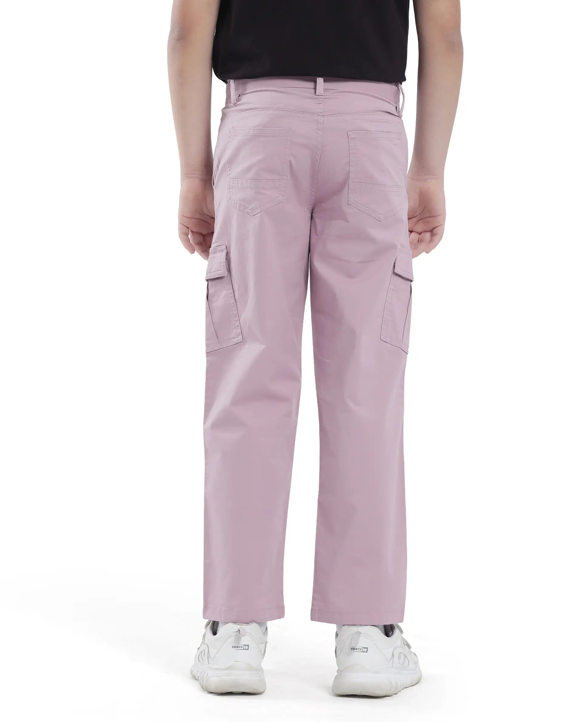 Rare Ones Kids Tilt Dusky Purple Cotton Button And Zip Plain Regular Fit Trouser