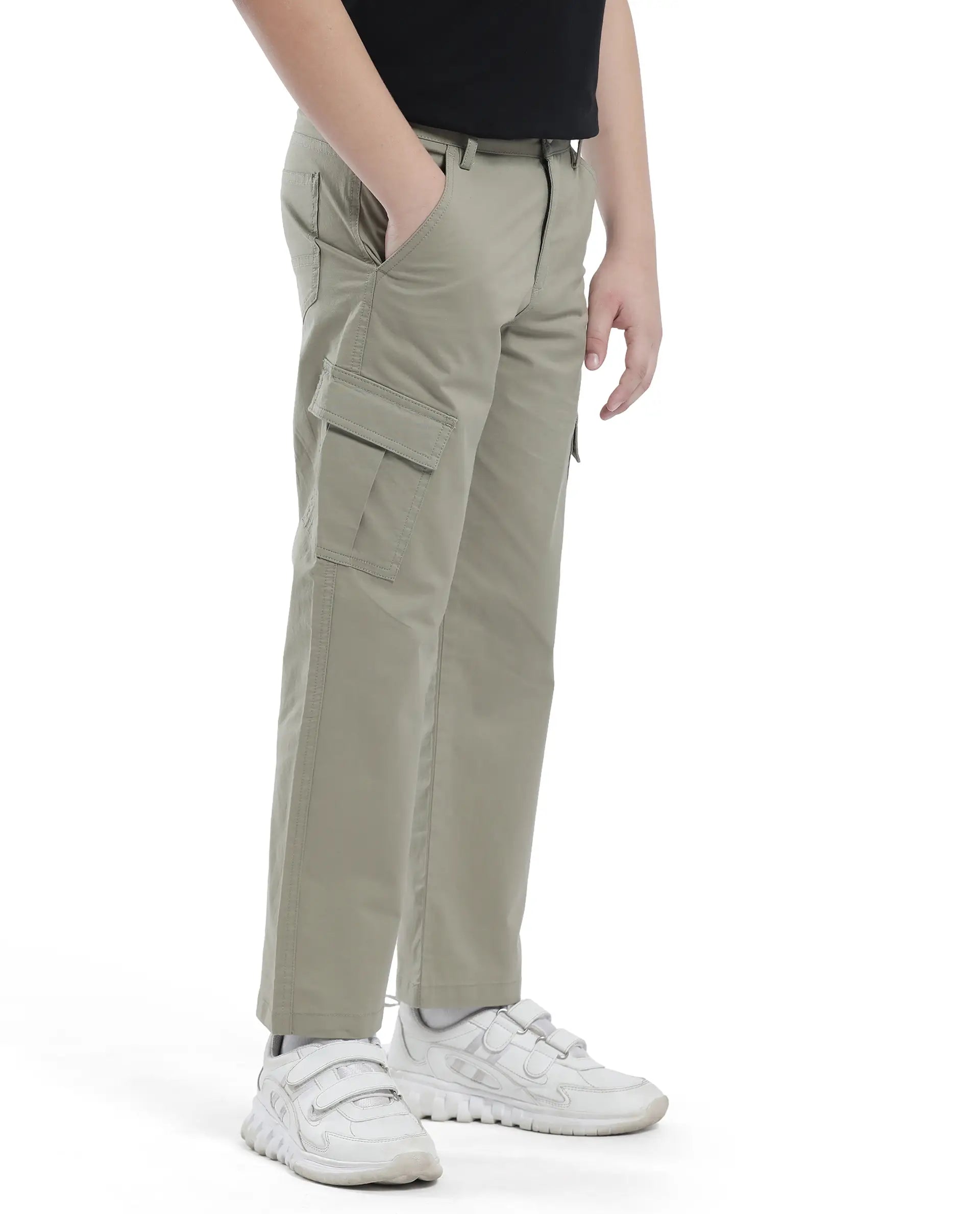 Rare Ones Kids Tilt Pastel Green Cotton Button And Zip Plain Regular Fit Trouser