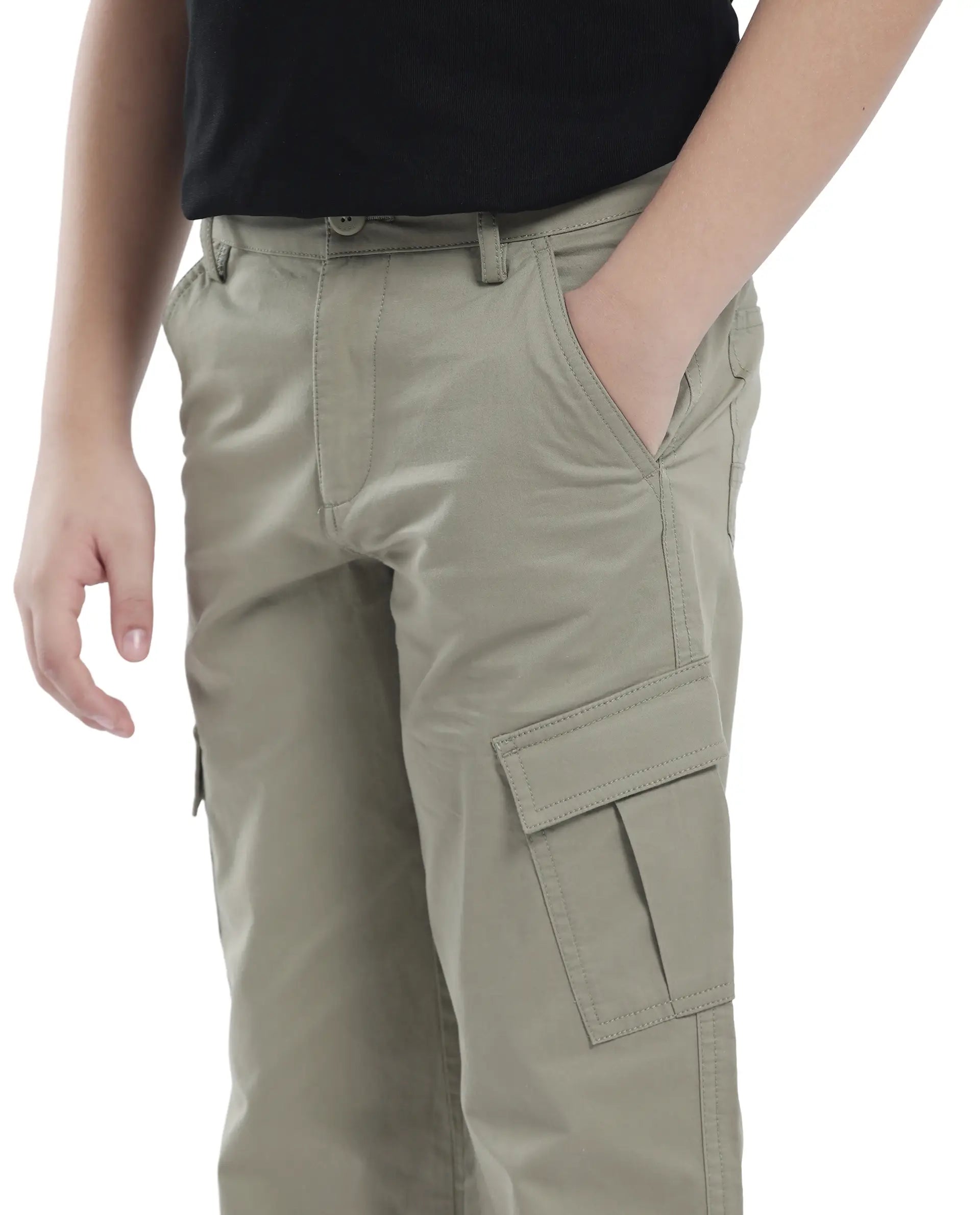 Rare Ones Kids Tilt Pastel Green Cotton Button And Zip Plain Regular Fit Trouser