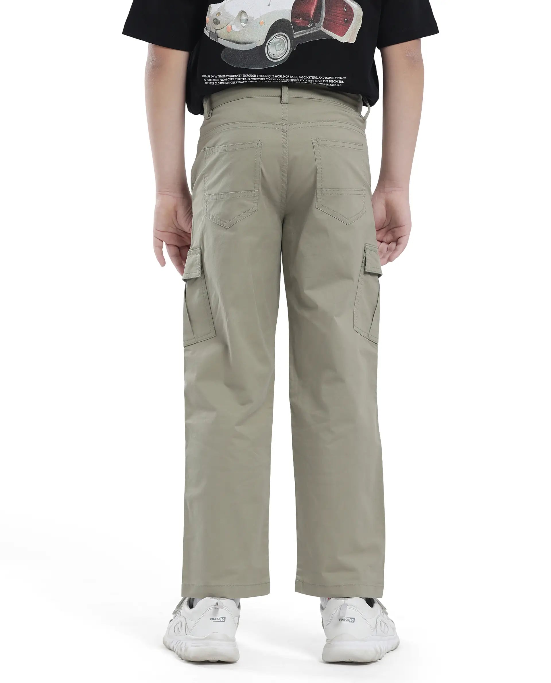 Rare Ones Kids Tilt Pastel Green Cotton Button And Zip Plain Regular Fit Trouser