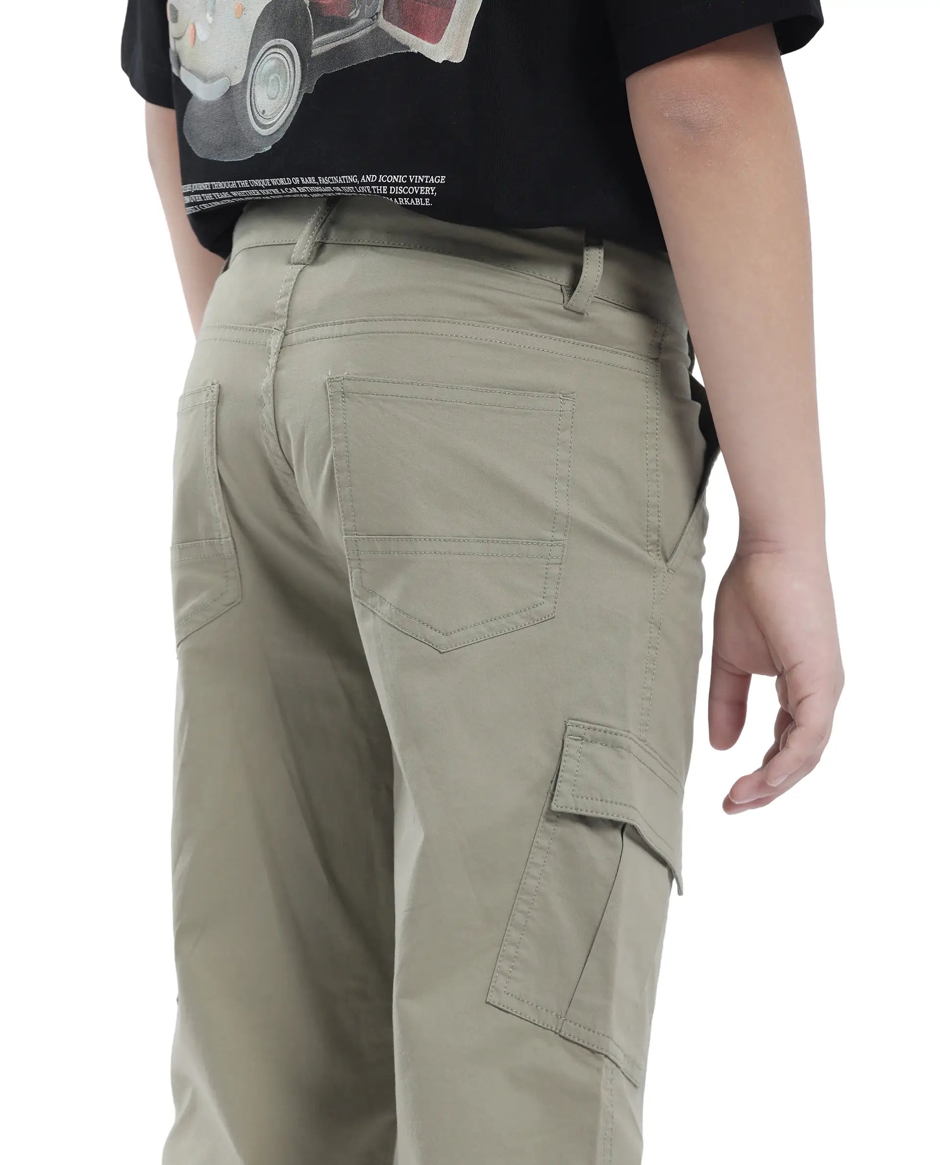 Rare Ones Kids Tilt Pastel Green Cotton Button And Zip Plain Regular Fit Trouser