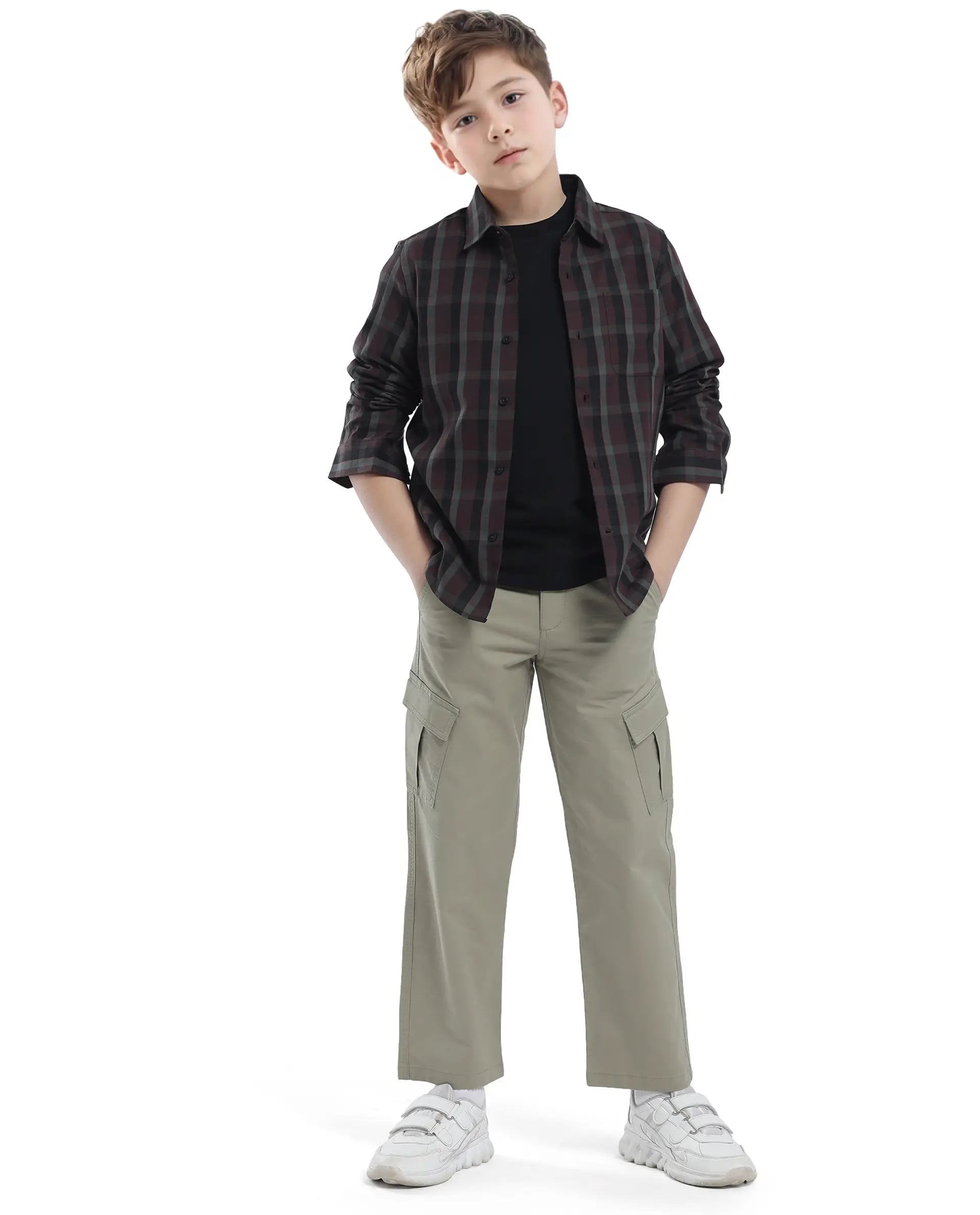 Rare Ones Kids Tilt Pastel Green Cotton Button And Zip Plain Regular Fit Trouser