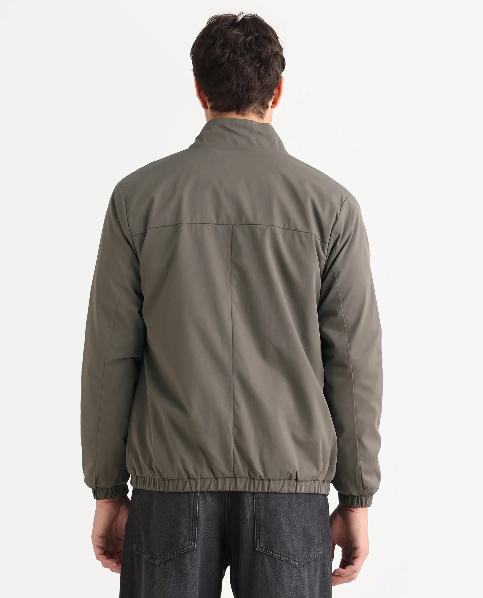 Rare Rabbit Men's Tim Grey Polyester Fabric High Neck Regular Fit Plain Jacket