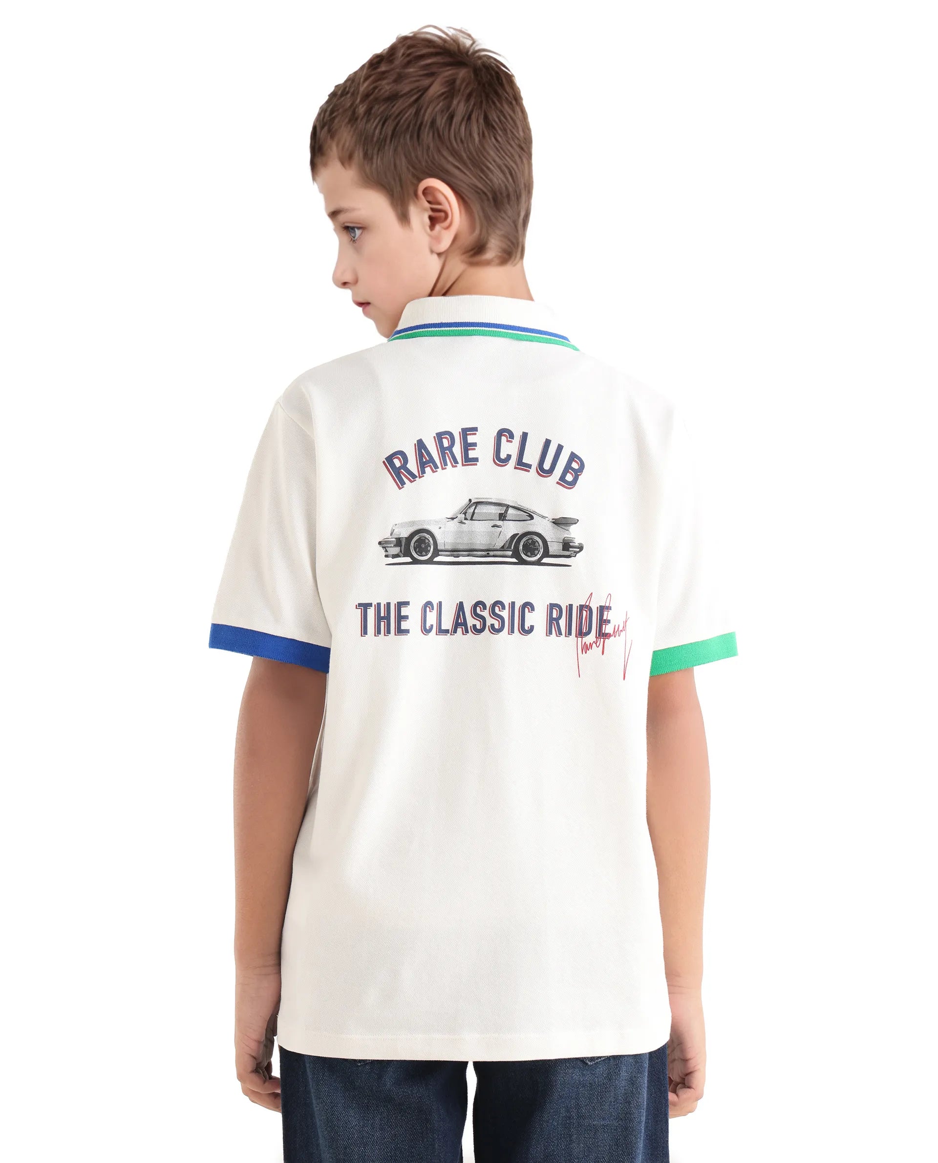 Rare Ones Kids Timmy Off White Cotton Blend Pigment Print Regular Fit Polo