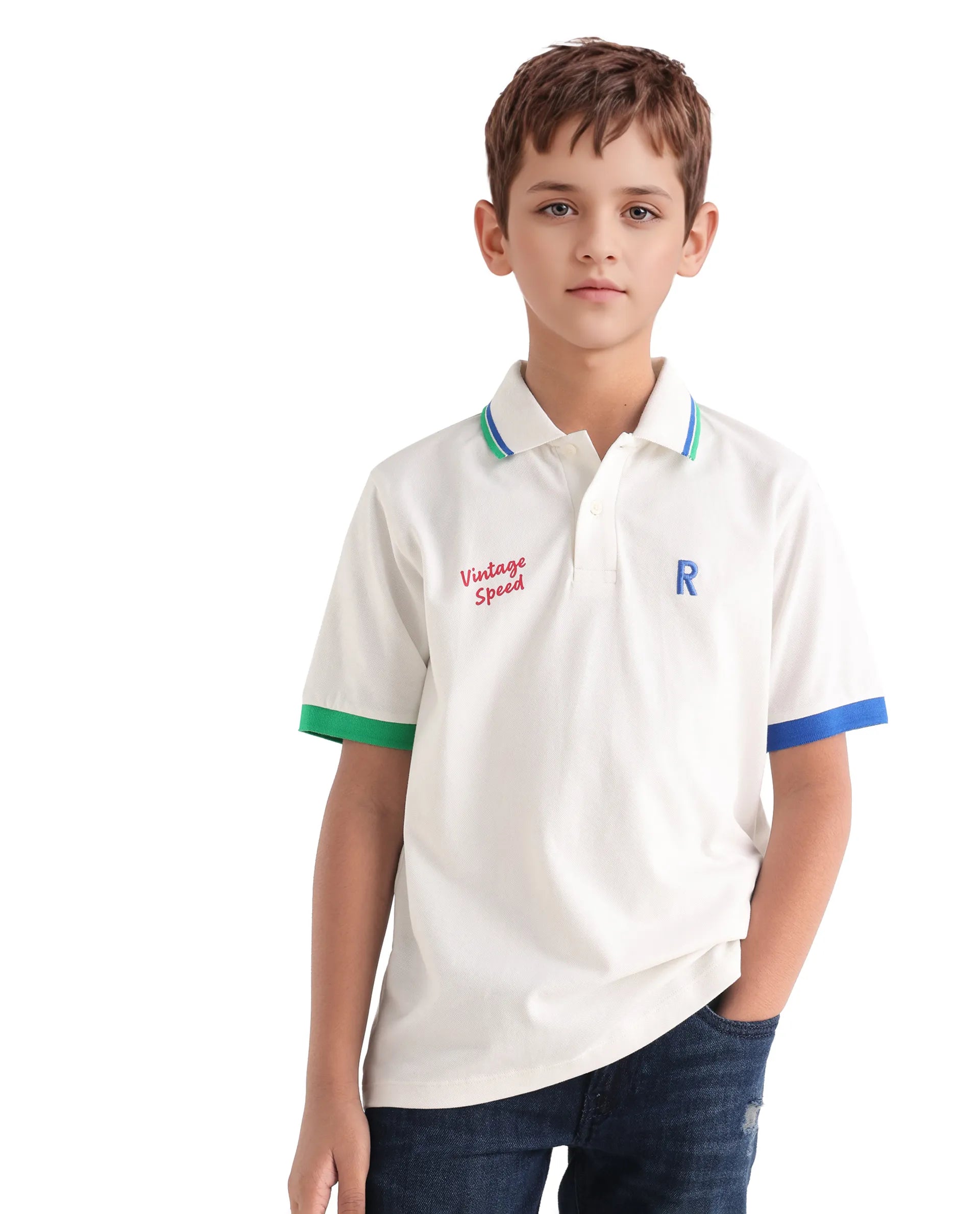Rare Ones Kids Timmy Off White Cotton Blend Pigment Print Regular Fit Polo