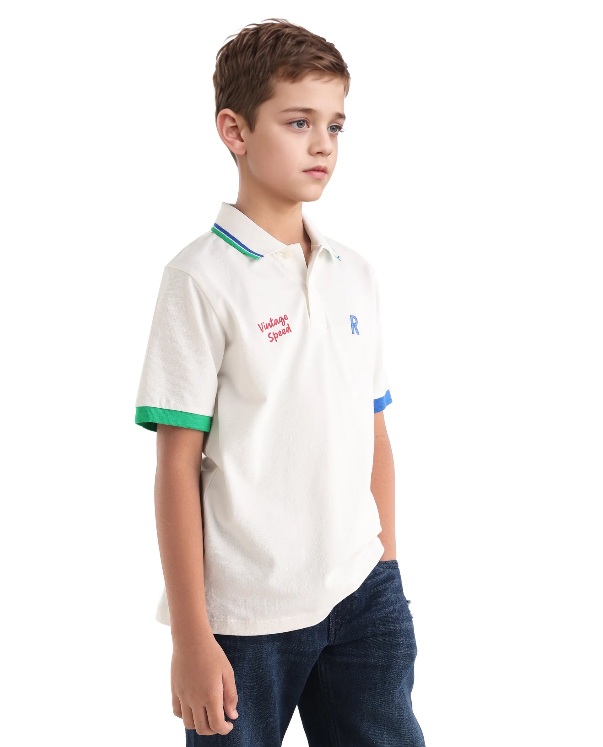Rare Ones Kids Timmy Off White Cotton Blend Pigment Print Regular Fit Polo