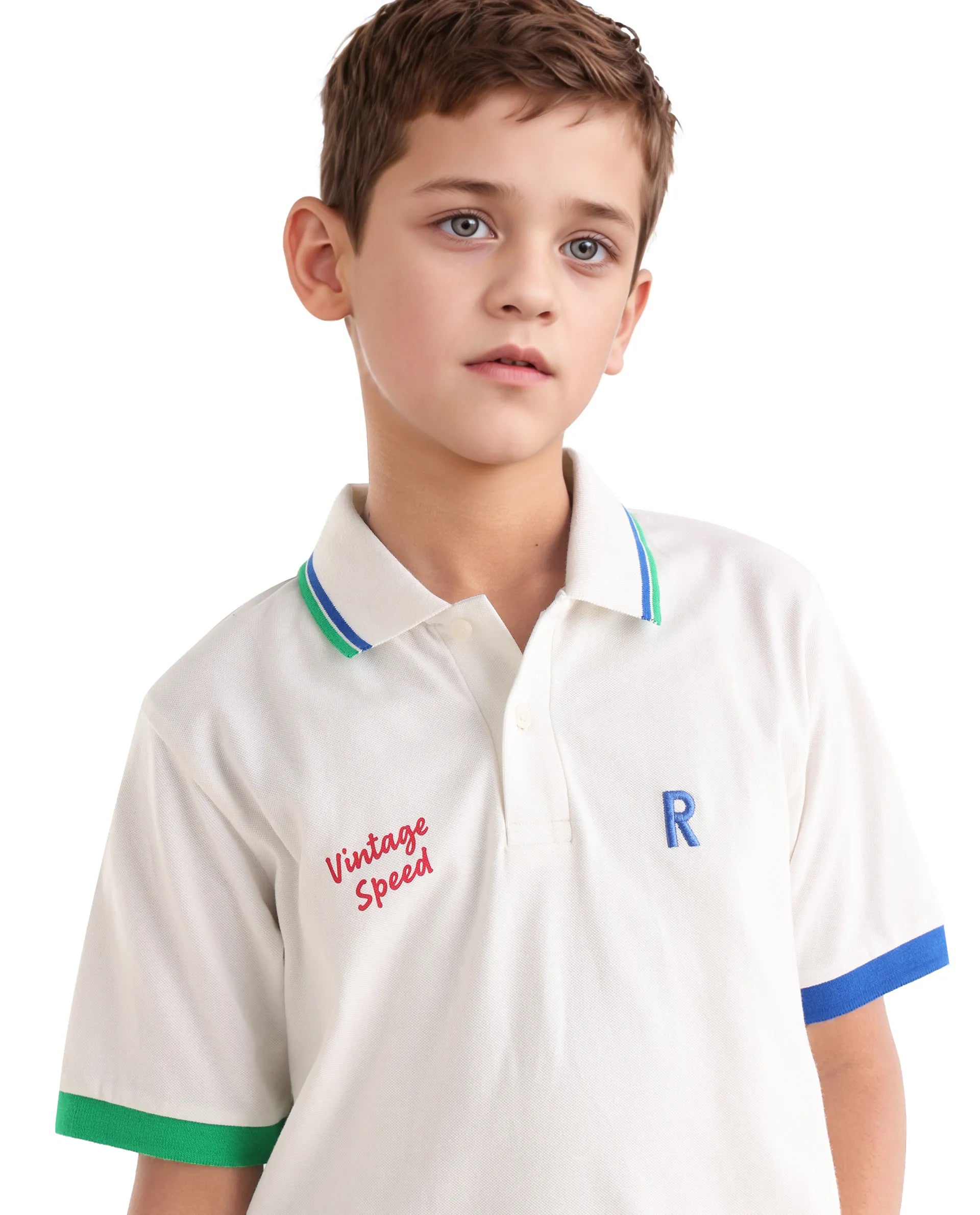 Rare Ones Kids Timmy Off White Cotton Blend Pigment Print Regular Fit Polo