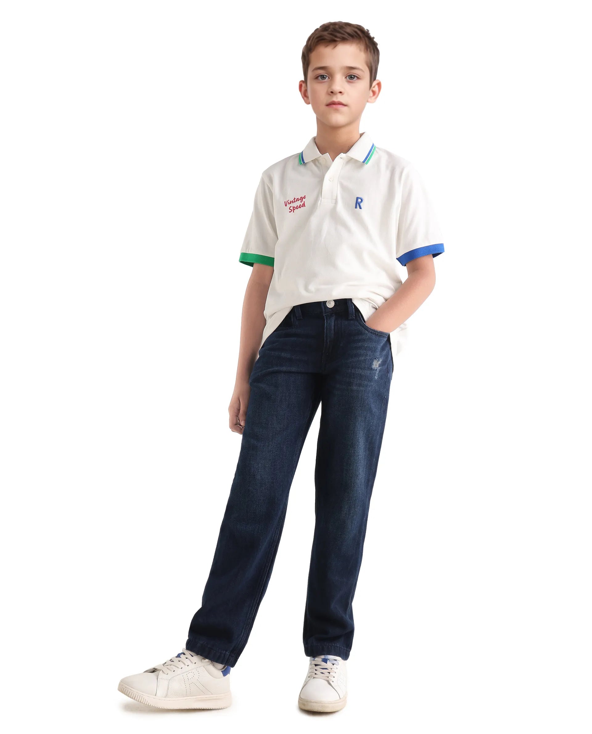 Rare Ones Kids Timmy Off White Cotton Blend Pigment Print Regular Fit Polo